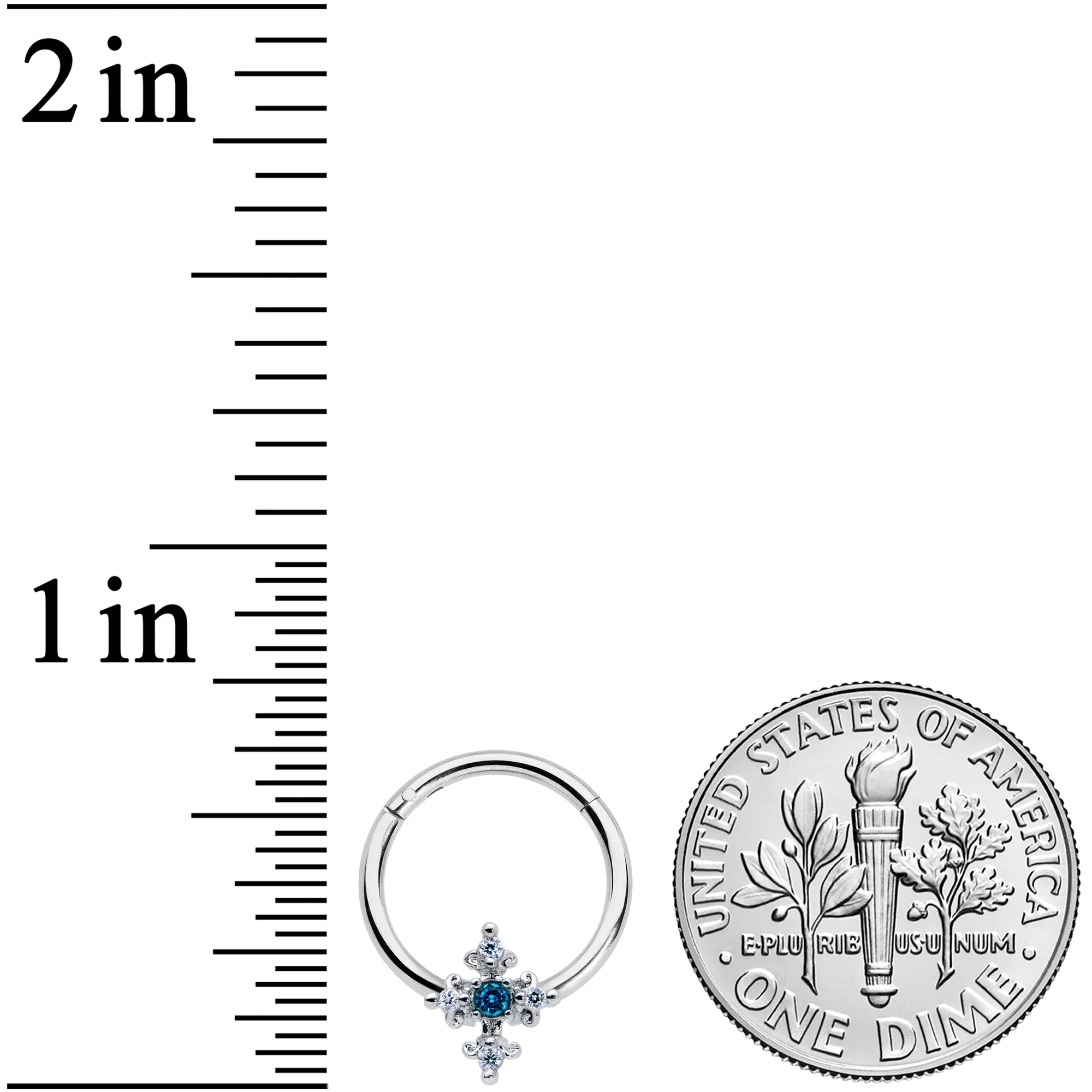16G 3/8 Clear Blue Gem Renaissance Cross Hinged Segment Ring - Image 3