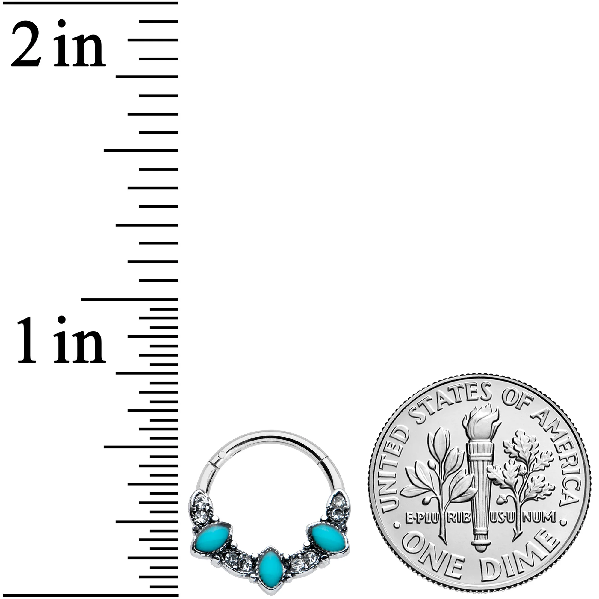 16G 3/8 Clear Blue Gem Southwestern Ovals Hinged Segment Ring - Image 3