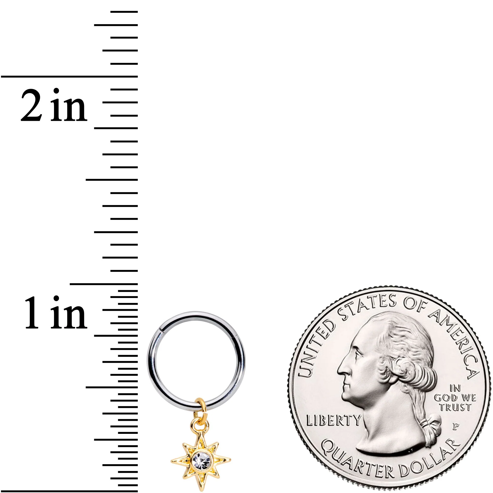 16G 3/8 Clear Cubic Zirconia Gem Star Dangle Hinged Segment Ring - Image 3
