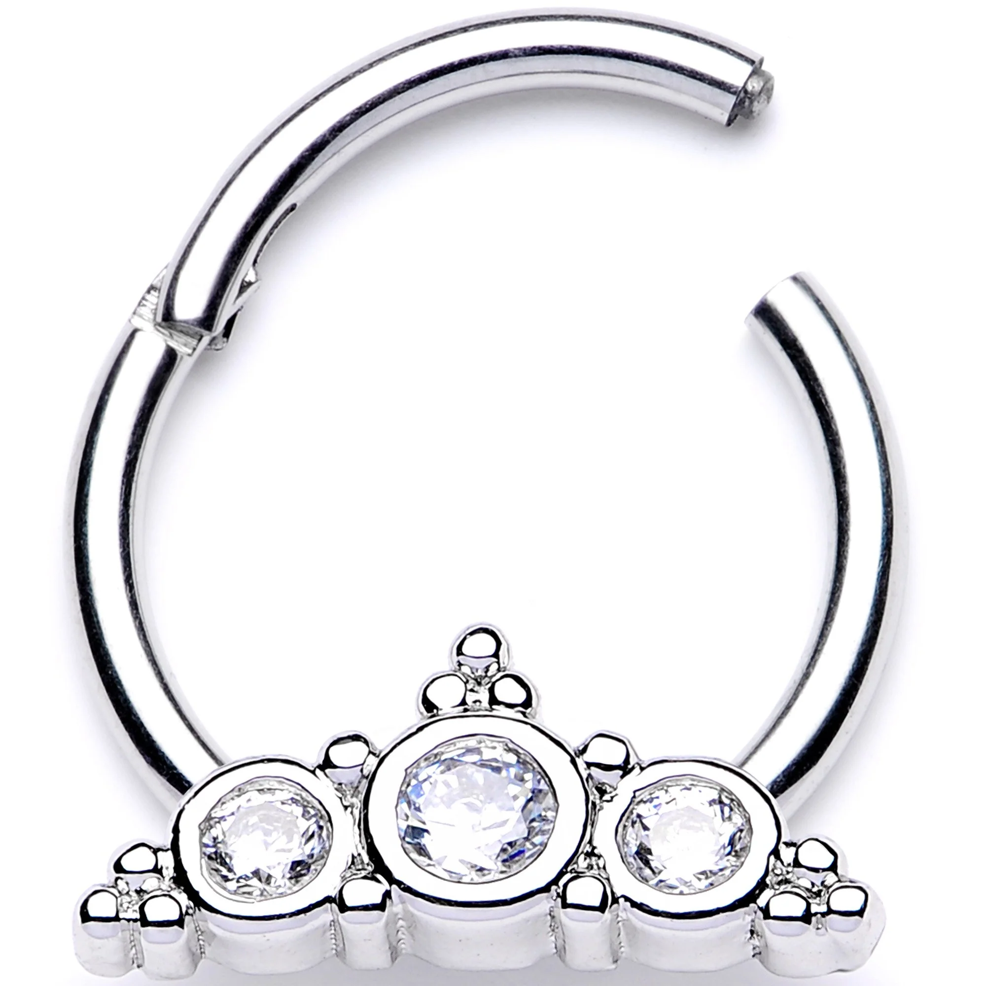 16G 3/8 Clear CZ Art Deco Arc Hinged Segment Ring - Image 2