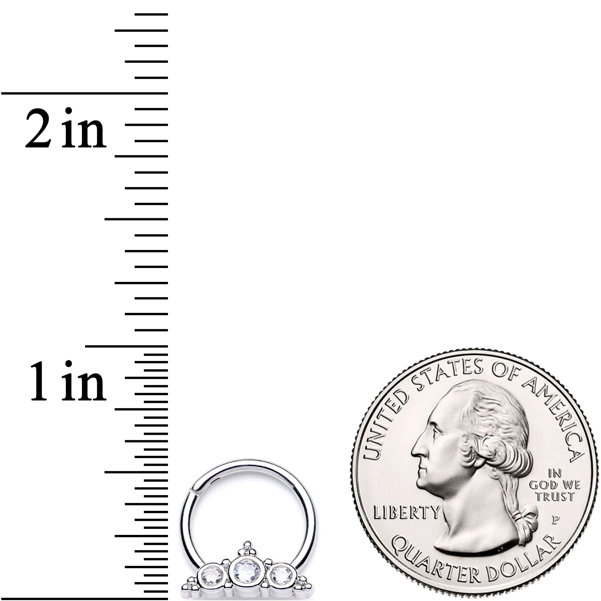 16G 3/8 Clear CZ Art Deco Arc Hinged Segment Ring - Image 3