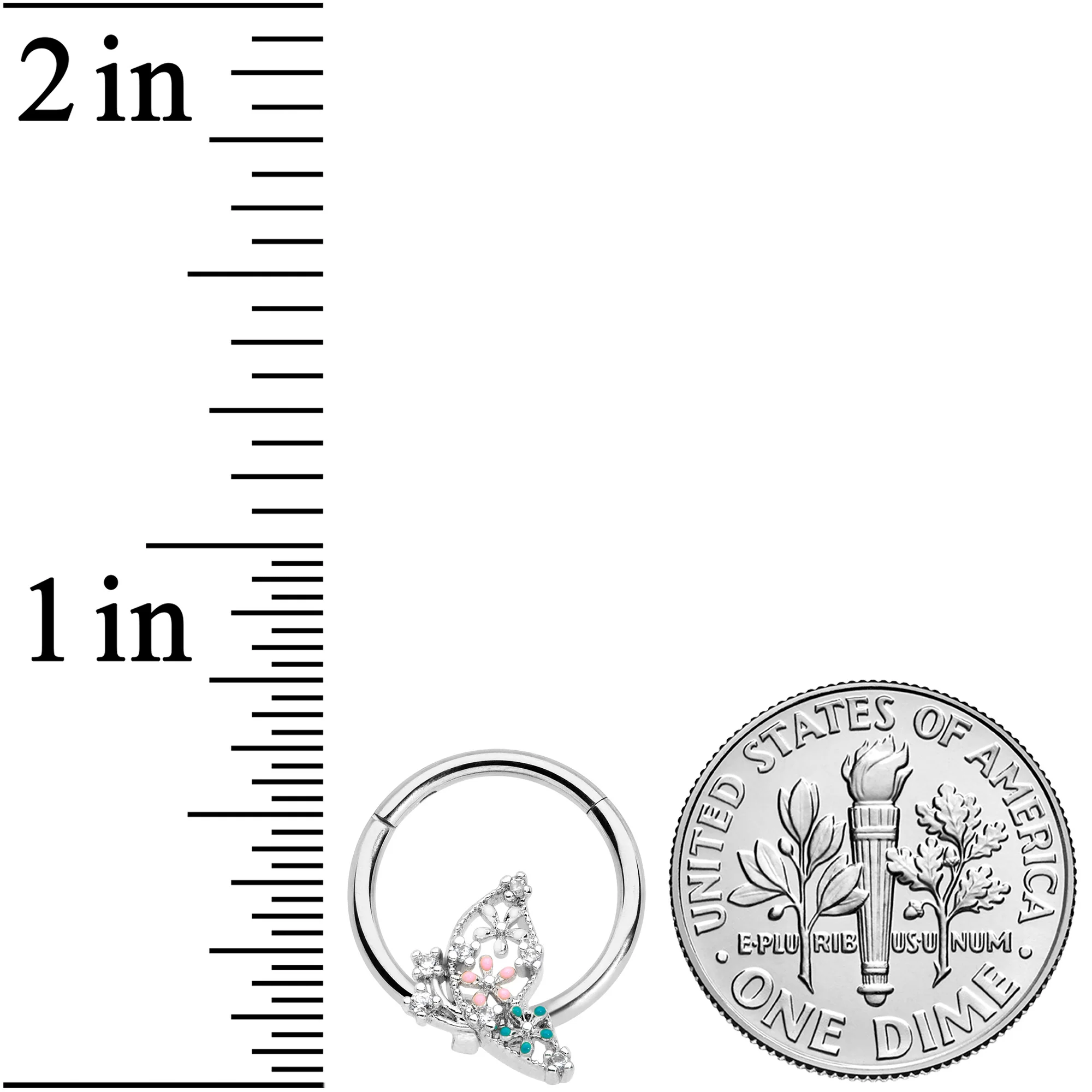 16G 3/8 Clear CZ Gem Abstract Butterfly Hinged Segment Ring - Image 3