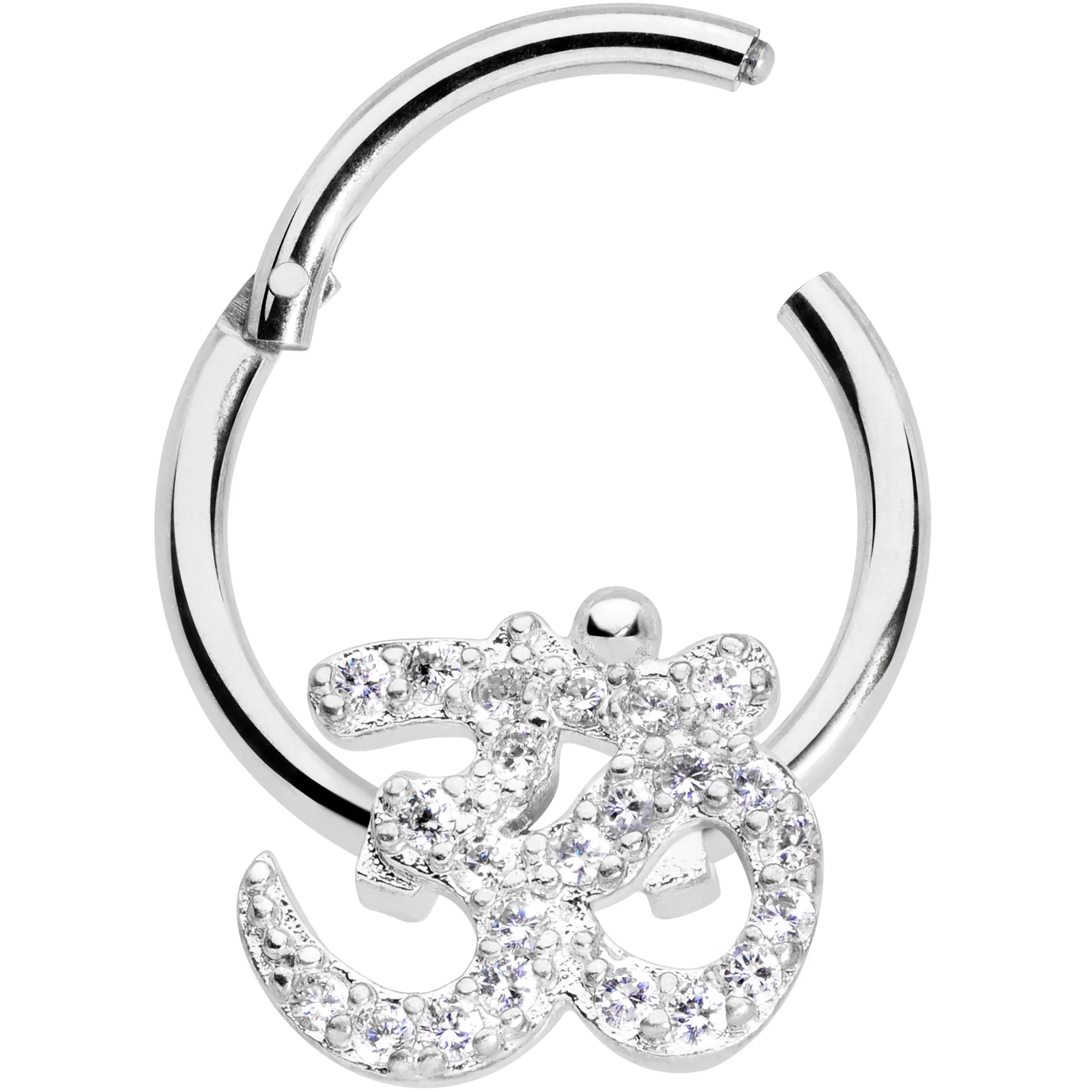 16G 3/8 Clear CZ Gem Amazing Om Hinged Segment Ring - Image 2