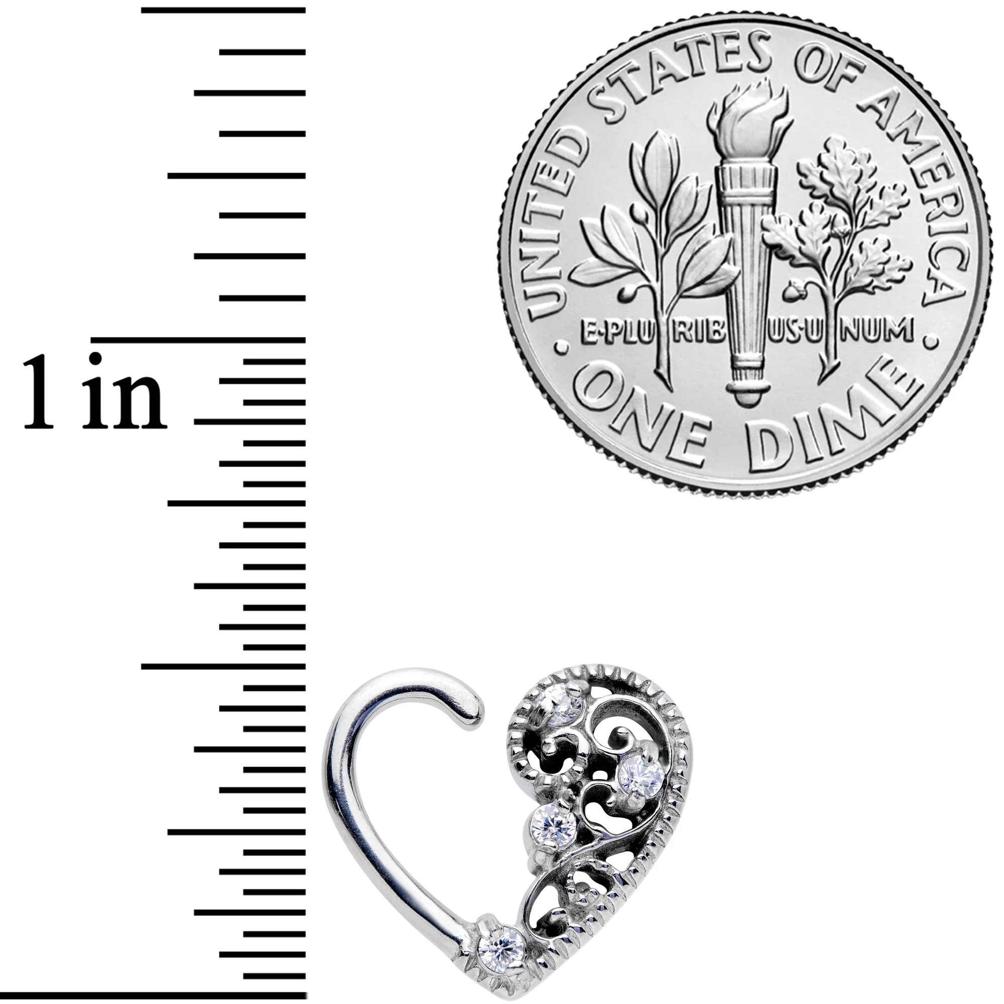 16G 3/8 Clear CZ Gem Art Deco Left Heart Closure Ring - Image 2