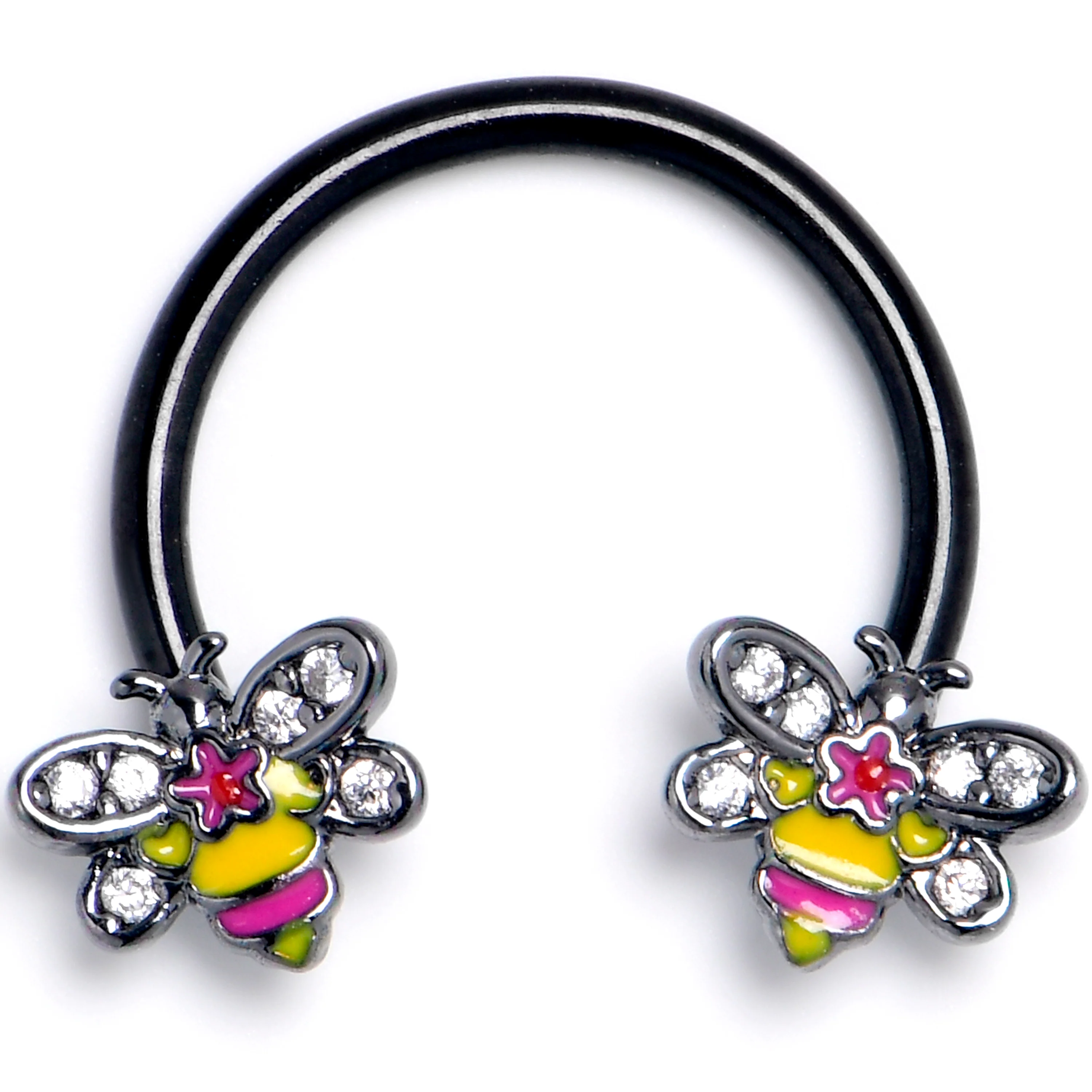 16G 3/8 Clear CZ Gem Black Bright Bee Beauty Horseshoe