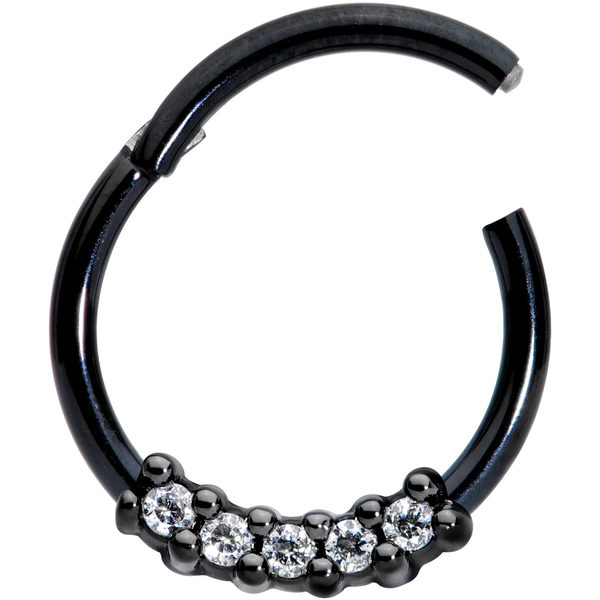 16G 3/8 Clear CZ Gem Black Hinged Segment Ring - Image 2