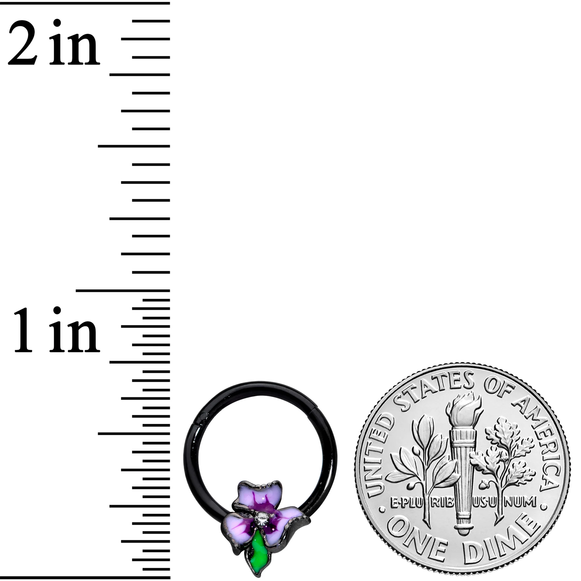 16G 3/8 Clear CZ Gem Black Purple Iris Flower Hinged Segment Ring - Image 3