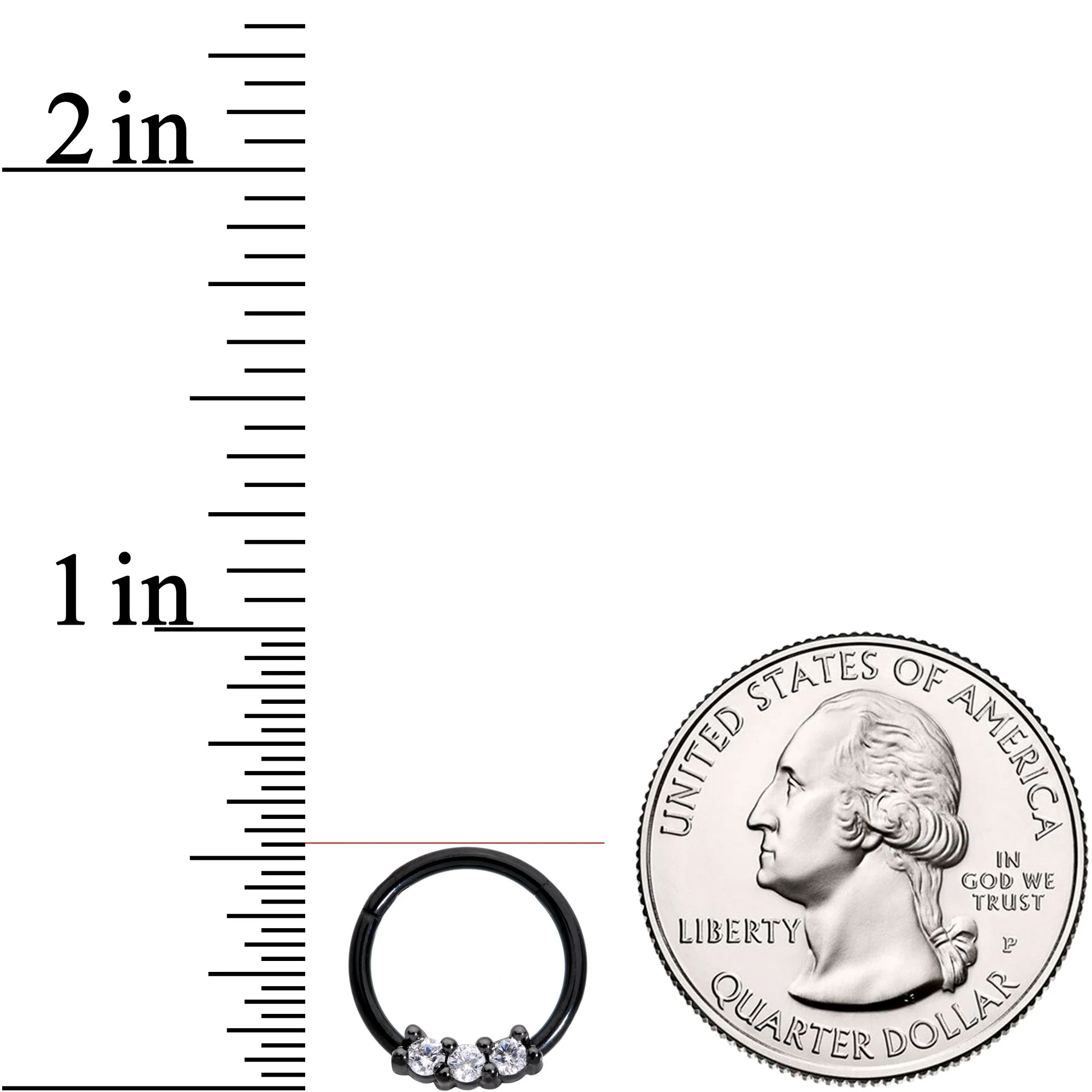 16G 3/8 Clear CZ Gem Black Trio Hinged Segment Ring - Image 3