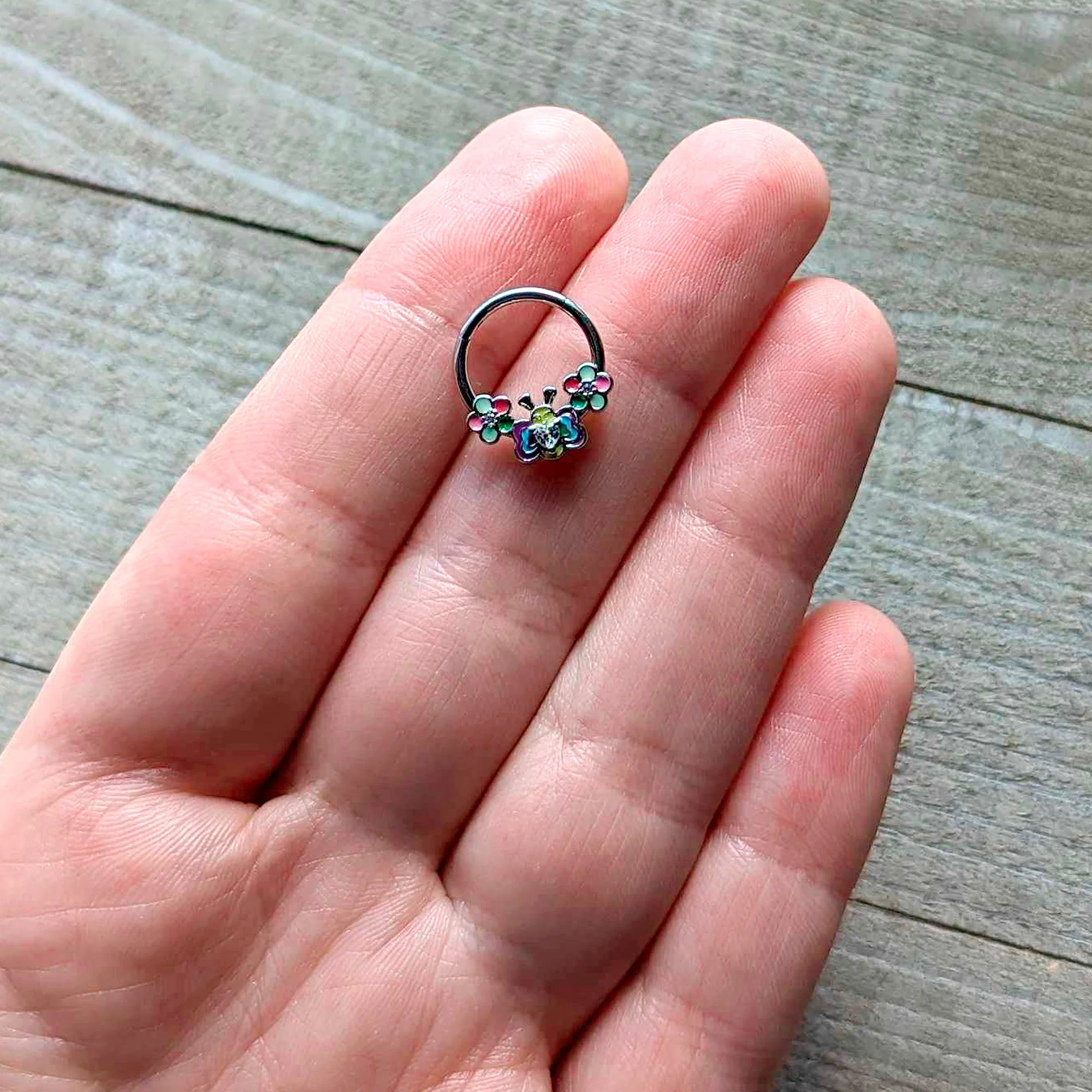 16G 3/8 Clear CZ Gem Butterfly Love Bug Hinged Segment Ring - Image 2