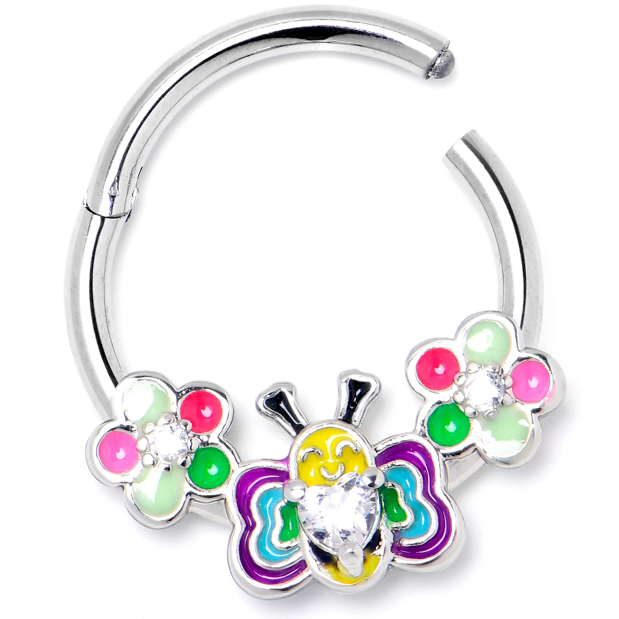 16G 3/8 Clear CZ Gem Butterfly Love Bug Hinged Segment Ring - Image 4