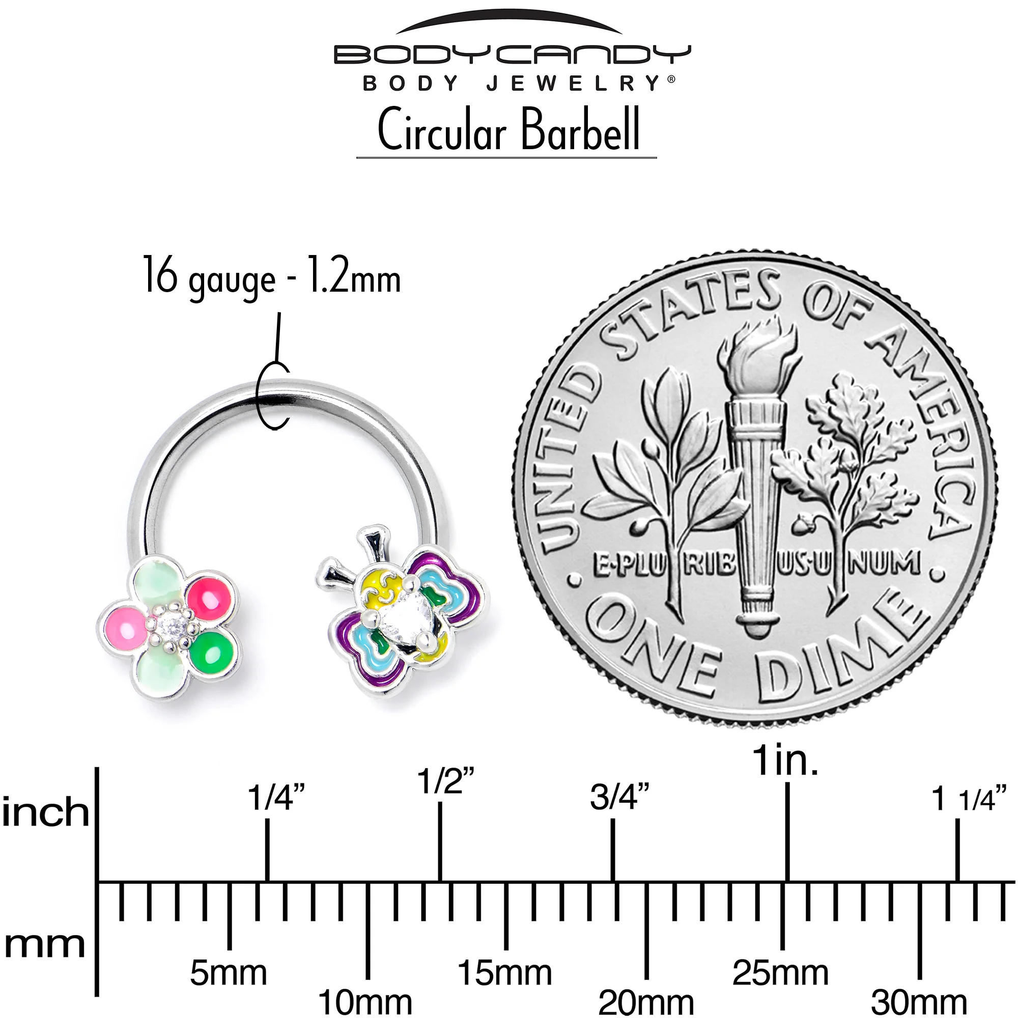 16G 3/8 Clear CZ Gem Butterfly Love Bug Horseshoe Circular Barbell - Image 6