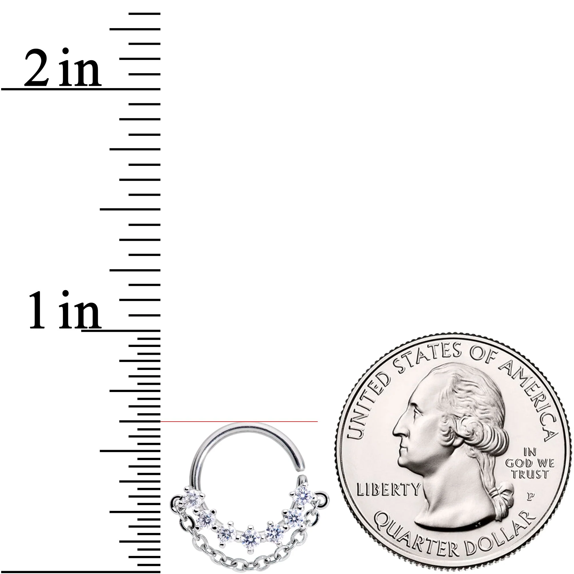16G 3/8 Clear CZ Gem Chain Dangle Seamless Circular Ring - Image 2