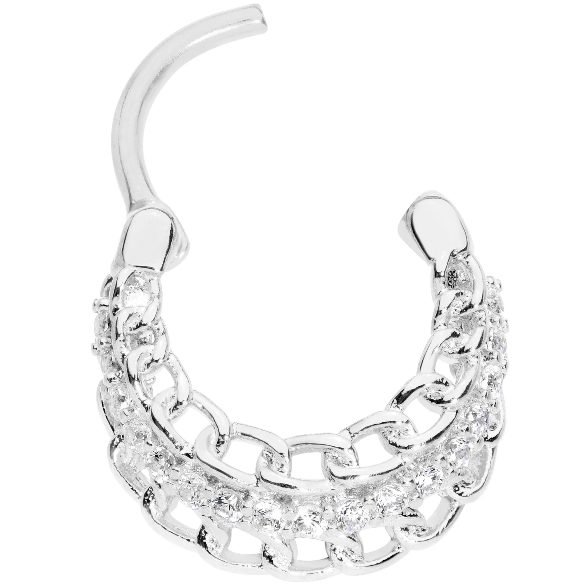 16G 3/8 Clear CZ Gem Chain Hinged Septum Ring - Image 2