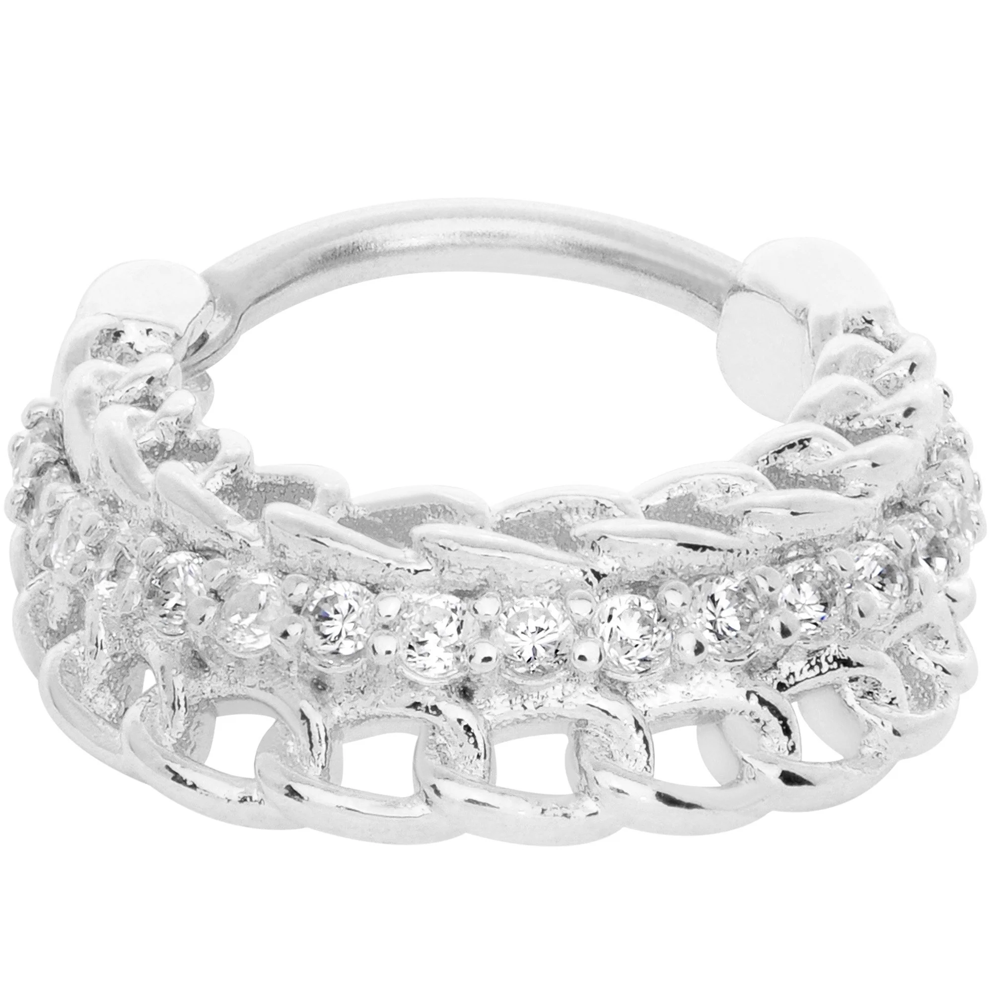 16G 3/8 Clear CZ Gem Chain Hinged Septum Ring - Image 3