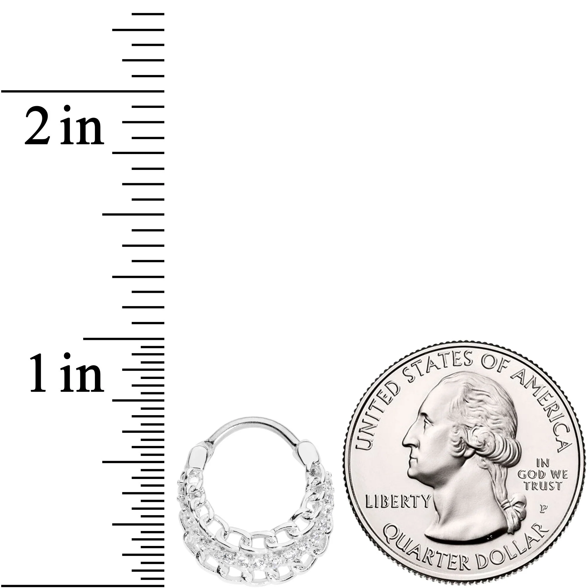 16G 3/8 Clear CZ Gem Chain Hinged Septum Ring - Image 4