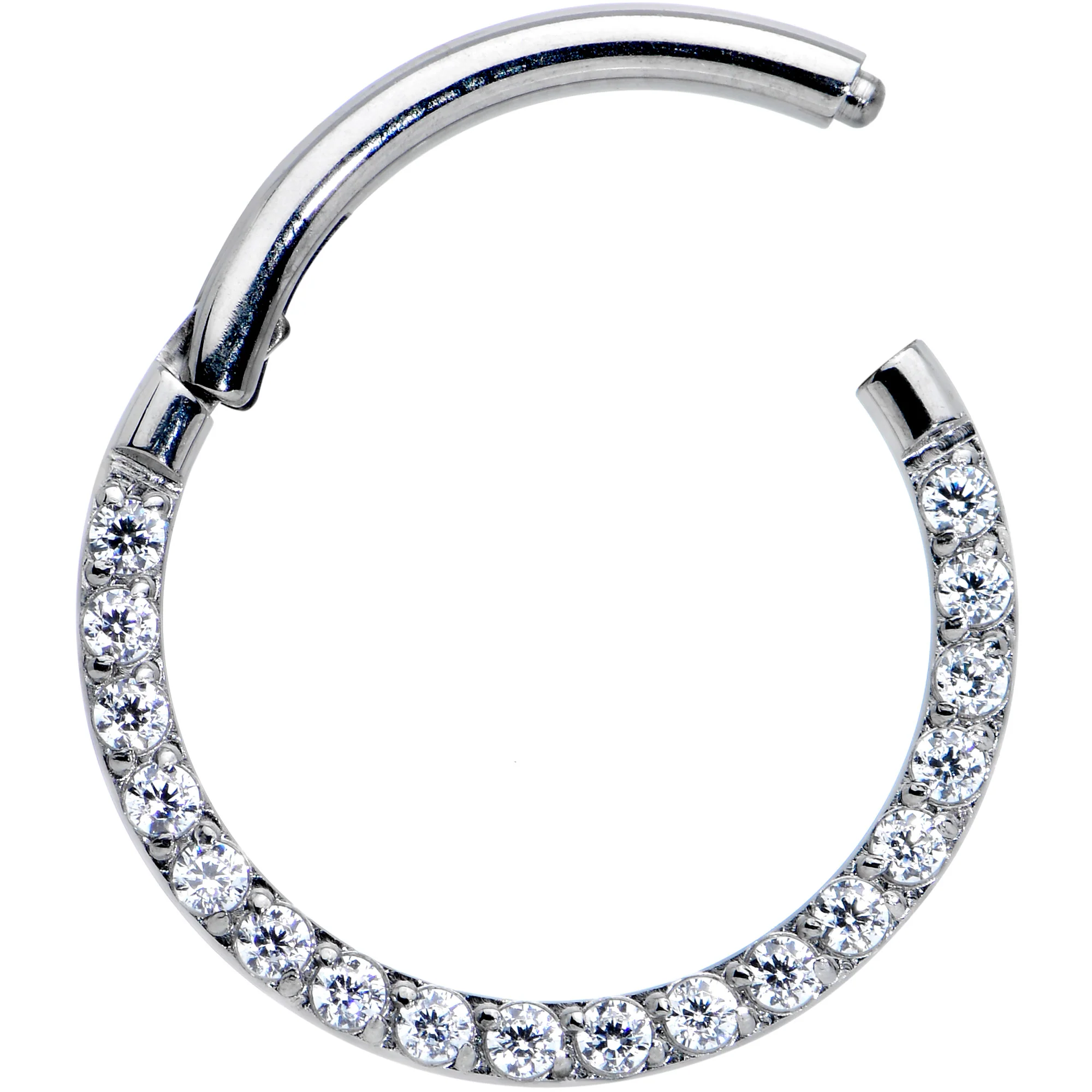 16G 3/8 Clear CZ Gem G23 Titanium Paved Hinged Segment Ring - Image 2