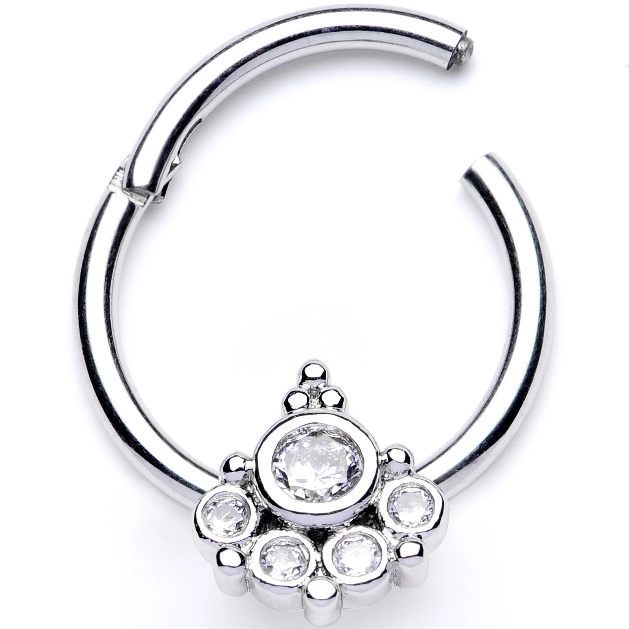 16G 3/8 Clear CZ Gem Geometric Hinged Segment Ring - Image 2
