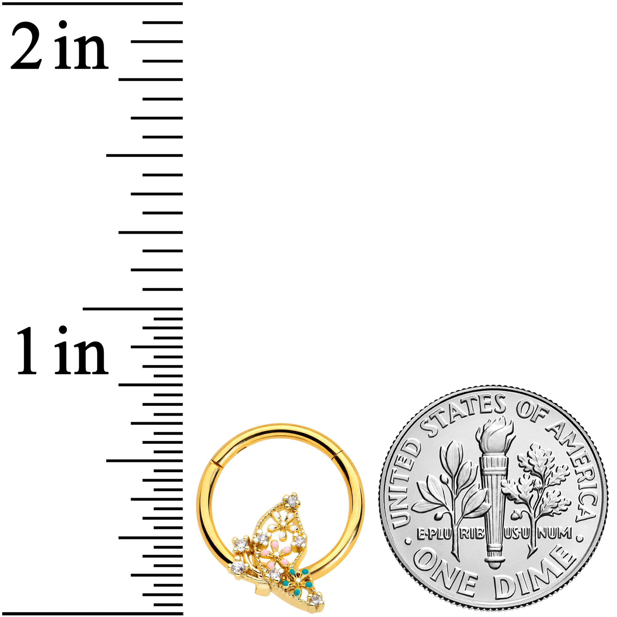 16G 3/8 Clear CZ Gem Gold Tone Abstract Hinged Segment Ring - Image 3