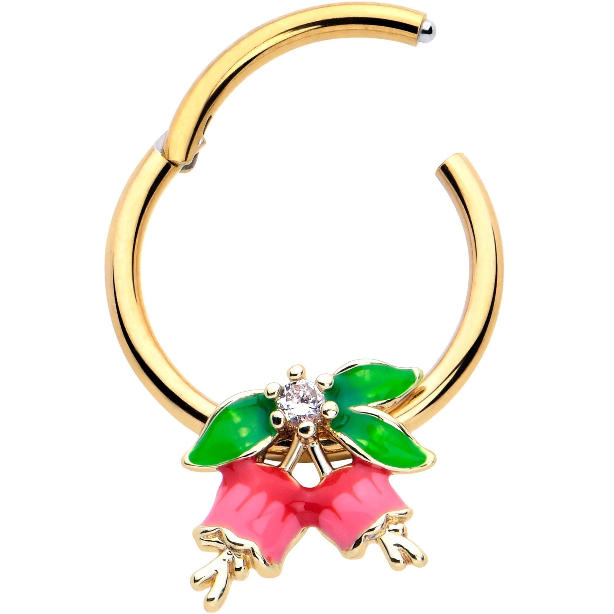 16G 3/8 Clear CZ Gem Gold Tone Bell Flowers Hinged Segment Ring - Image 2