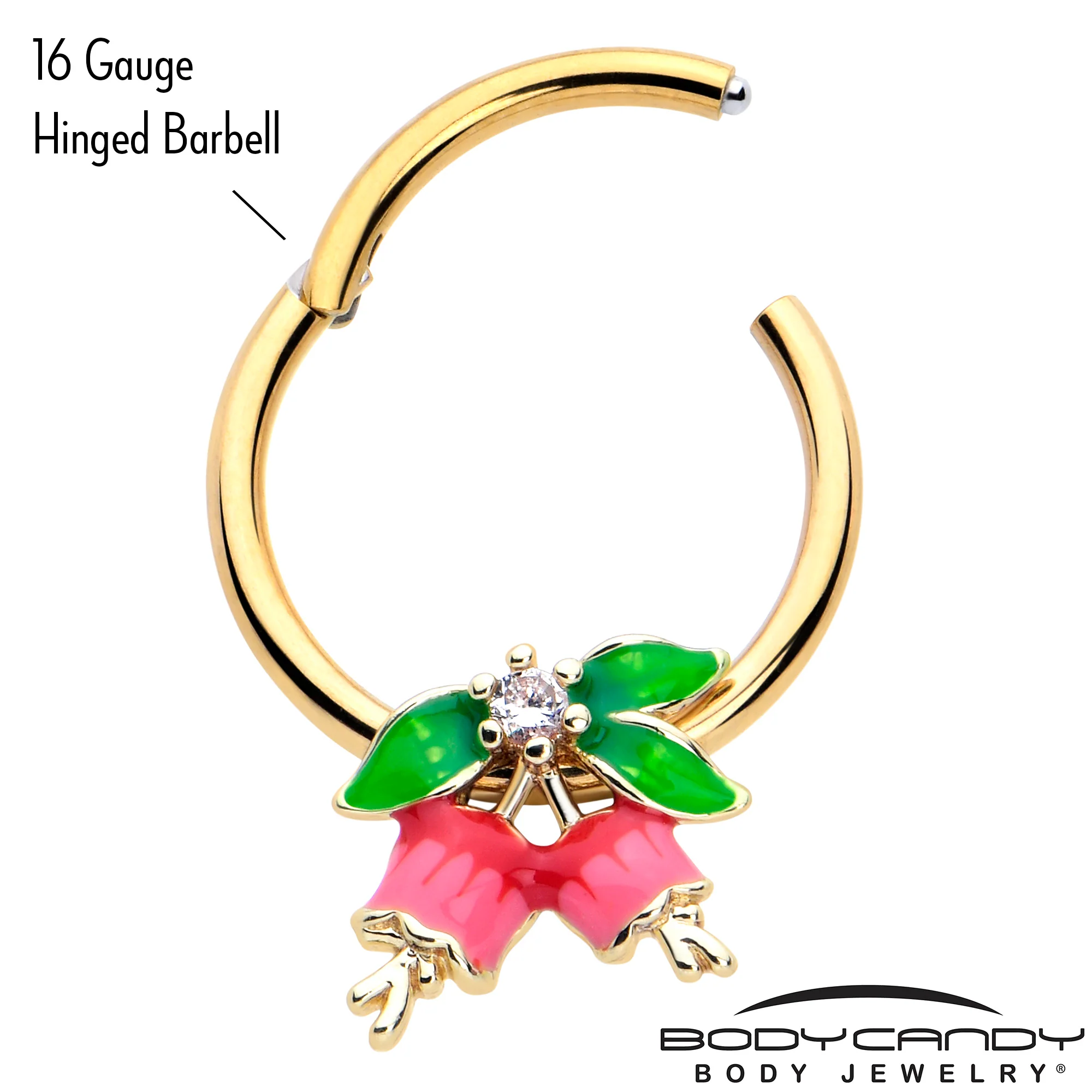 16G 3/8 Clear CZ Gem Gold Tone Bell Flowers Hinged Segment Ring - Image 3