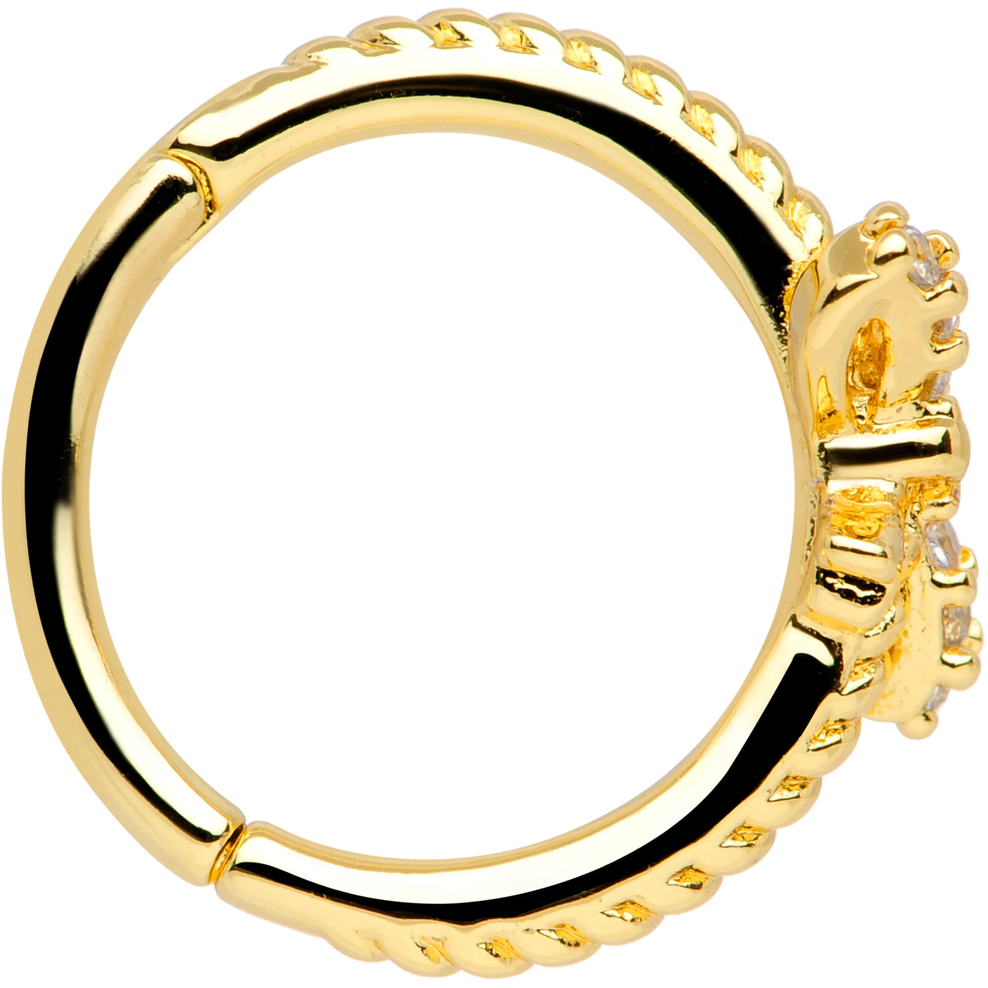 16G 3/8 Clear CZ Gem Gold Tone Bow Hinged Segment Ring - Image 2