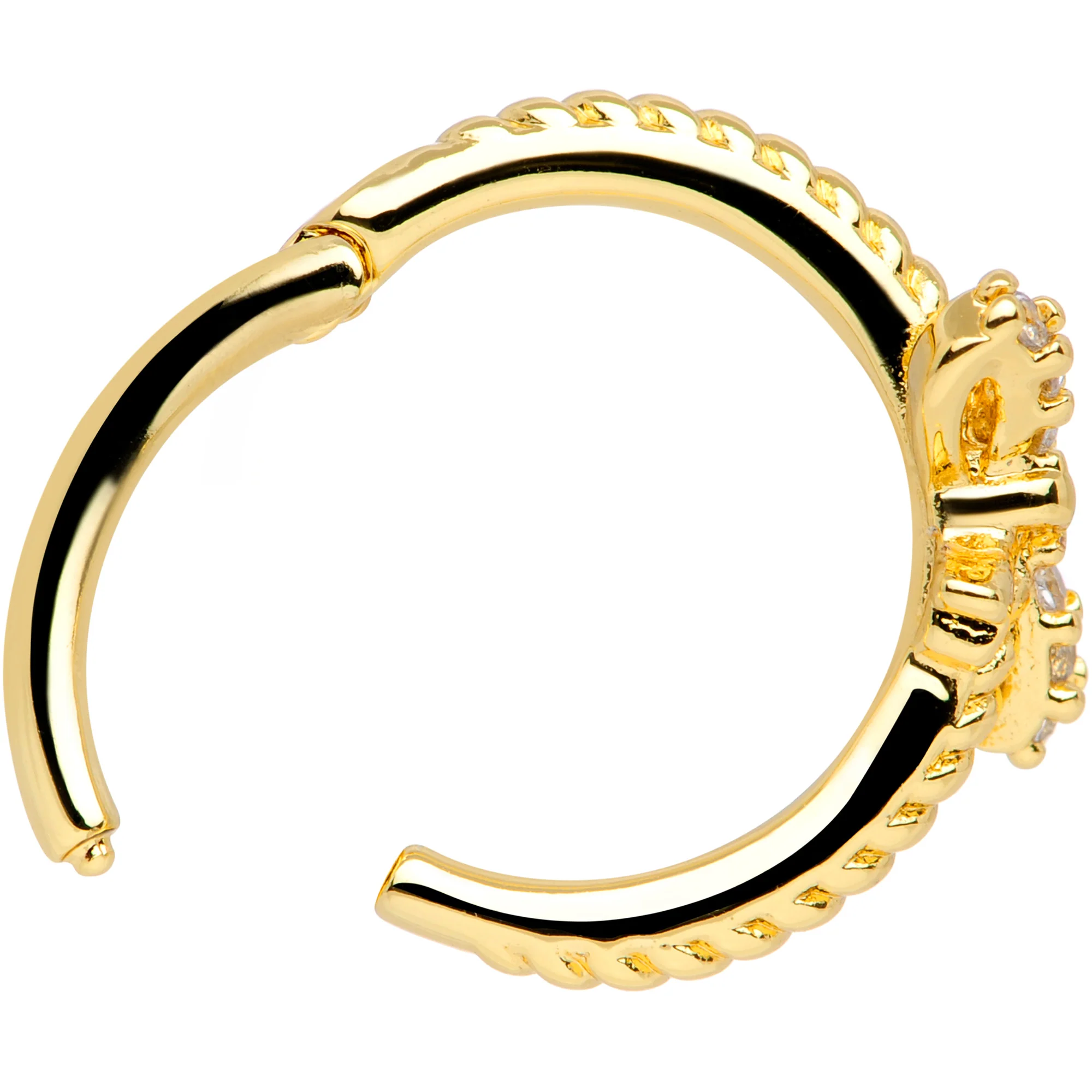 16G 3/8 Clear CZ Gem Gold Tone Bow Hinged Segment Ring - Image 3