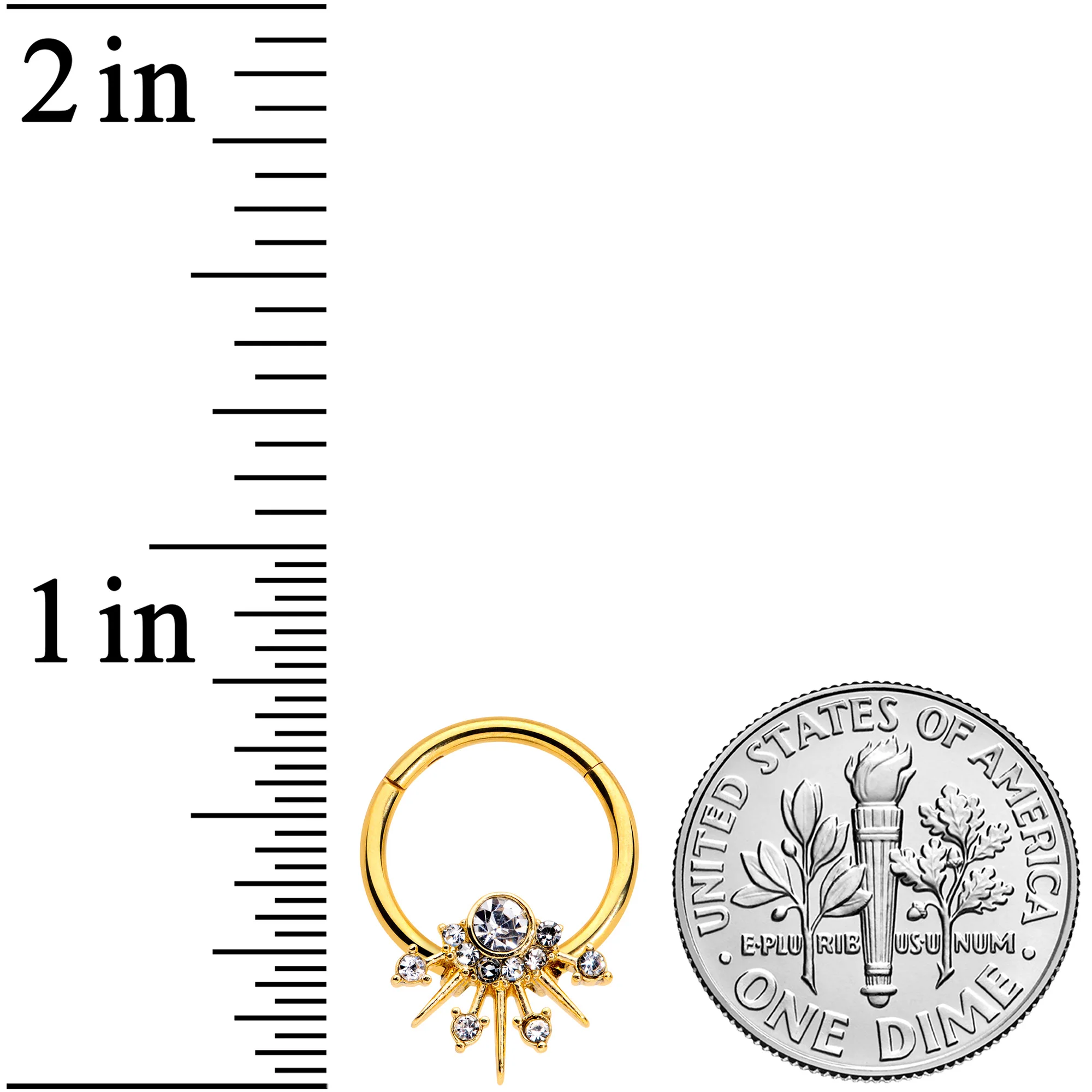 16G 3/8 Clear CZ Gem Gold Tone Elegant Crest Hinged Segment Ring - Image 3