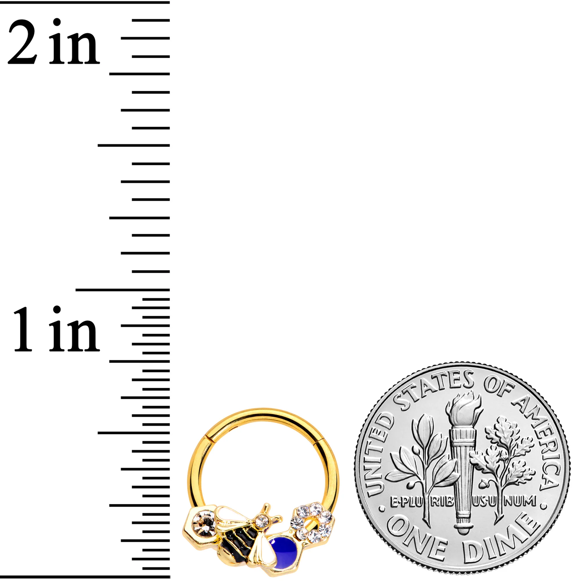 16G 3/8 Clear CZ Gem Gold Tone Lovely Bee Hinged Segment Ring - Image 3