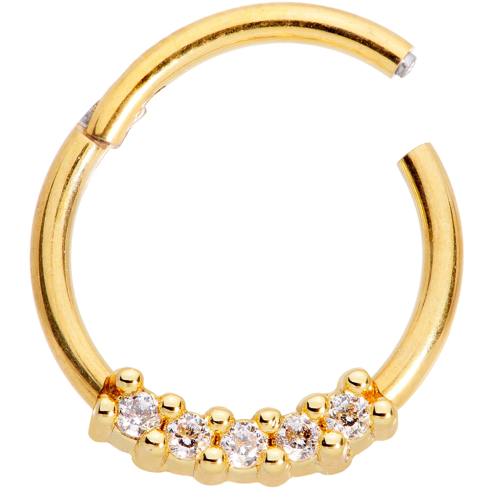 16G 3/8 Clear CZ Gem Gold Tone Quartet Hinged Segment Ring - Image 2