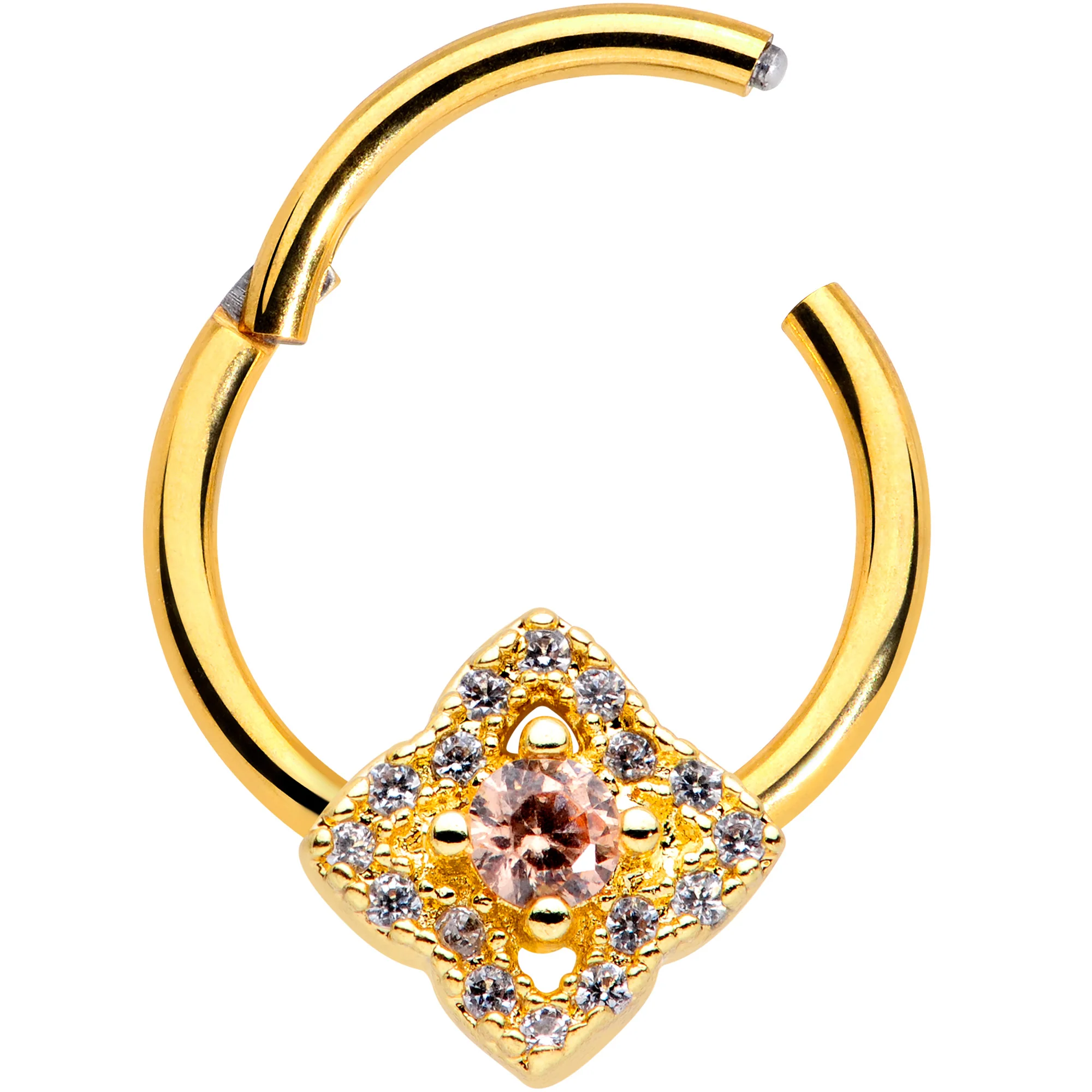 16G 3/8 Clear CZ Gem Gold Tone Rhombus Royale Hinged Segment Ring - Image 2