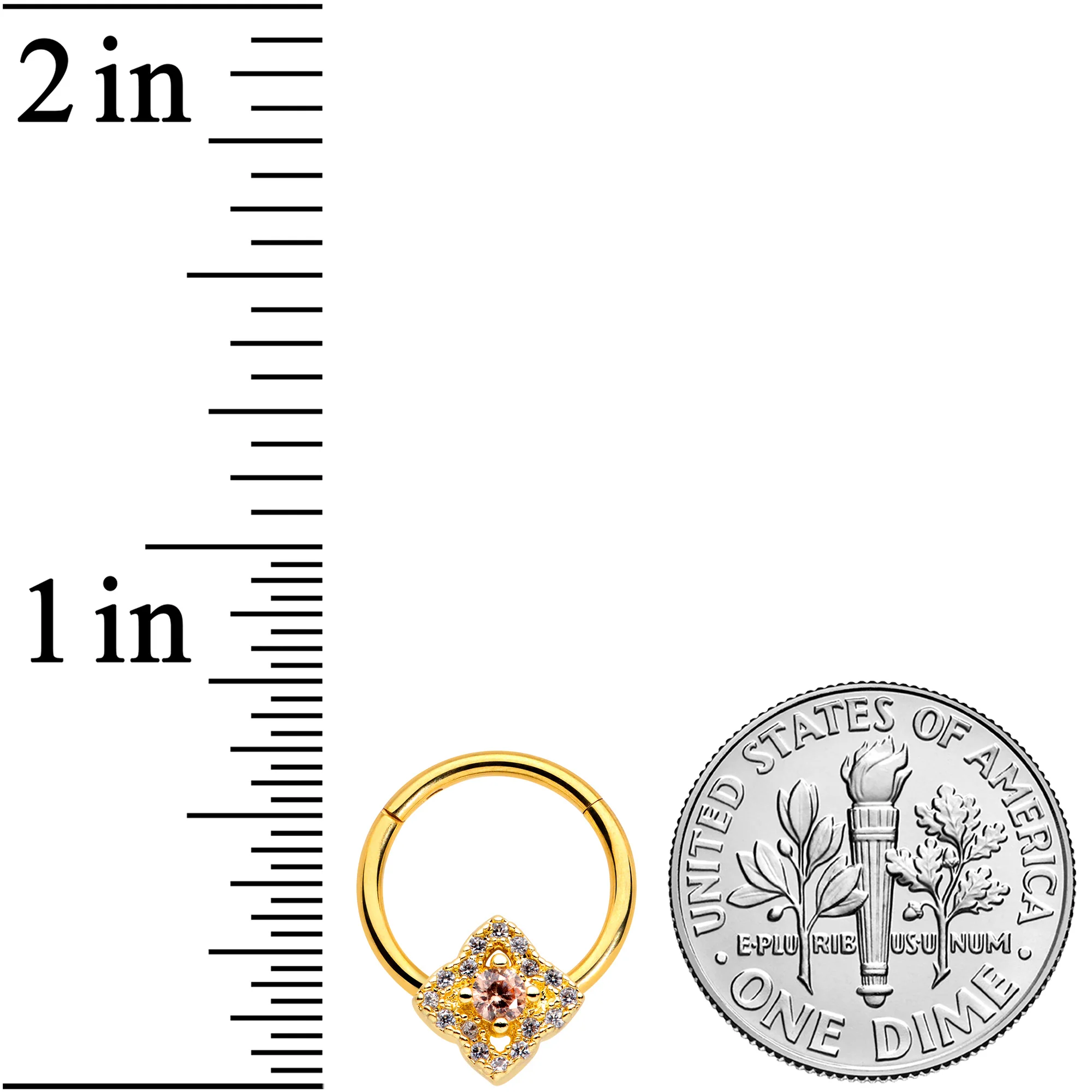 16G 3/8 Clear CZ Gem Gold Tone Rhombus Royale Hinged Segment Ring - Image 3