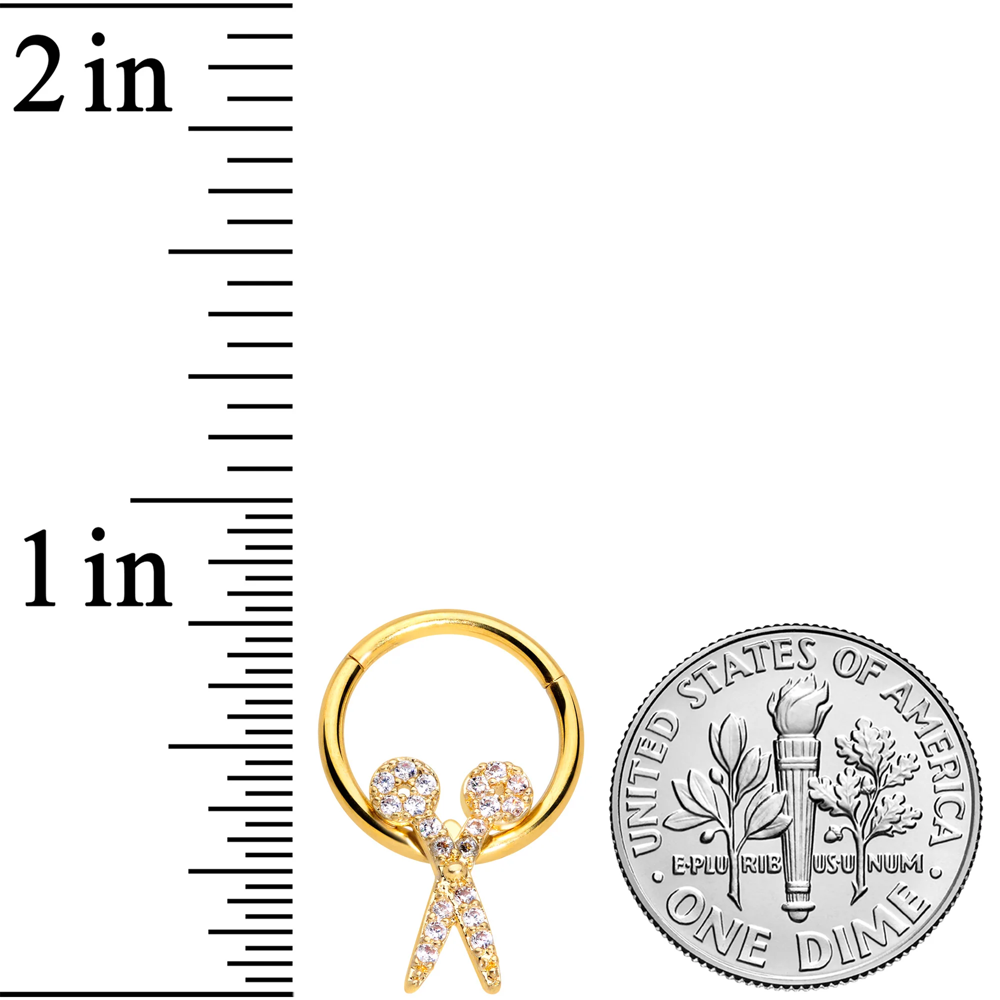 16G 3/8 Clear CZ Gem Gold Tone Scissors Hinged Segment Ring - Image 3