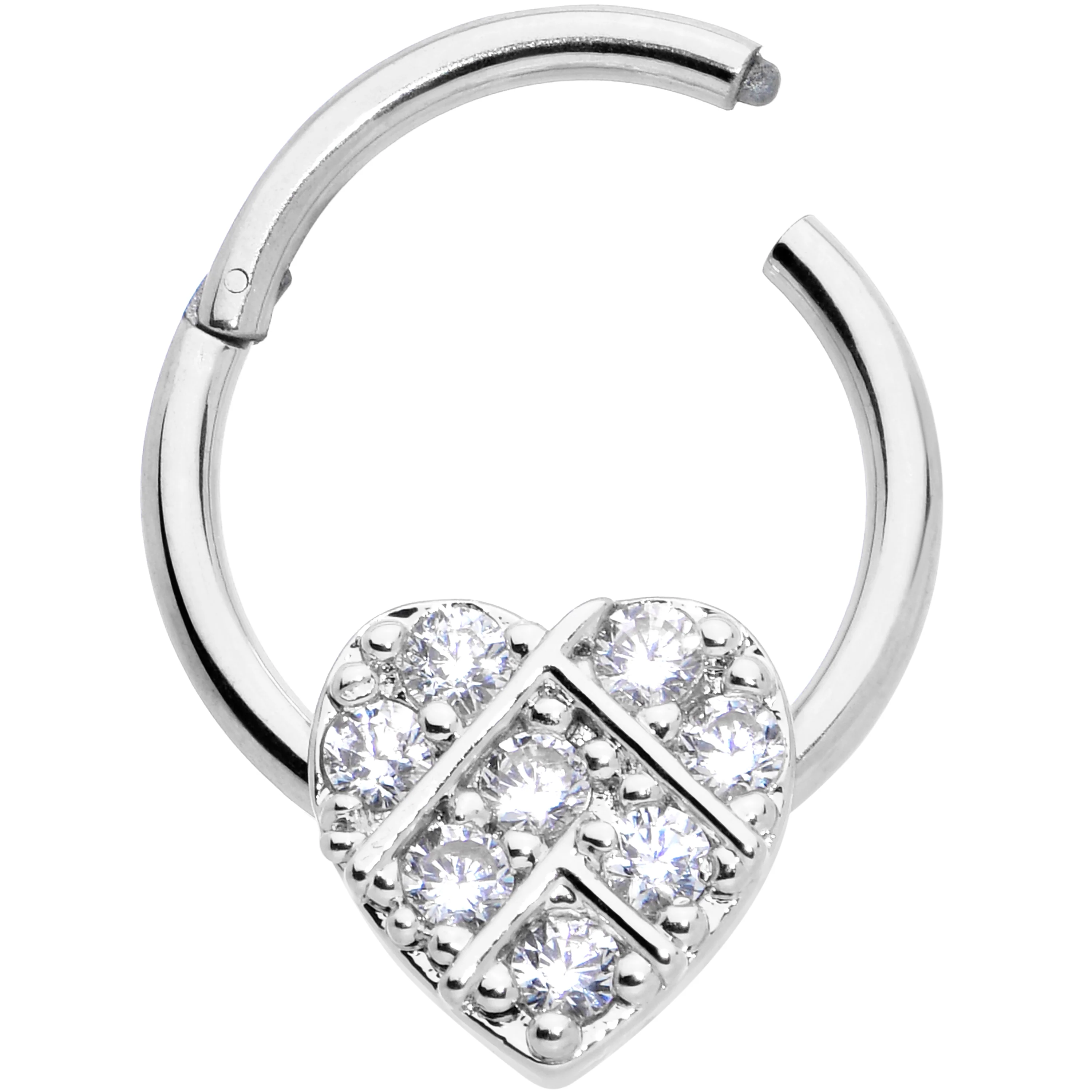16G 3/8 Clear CZ Gem Lattice Heart Hinged Segment Ring - Image 2