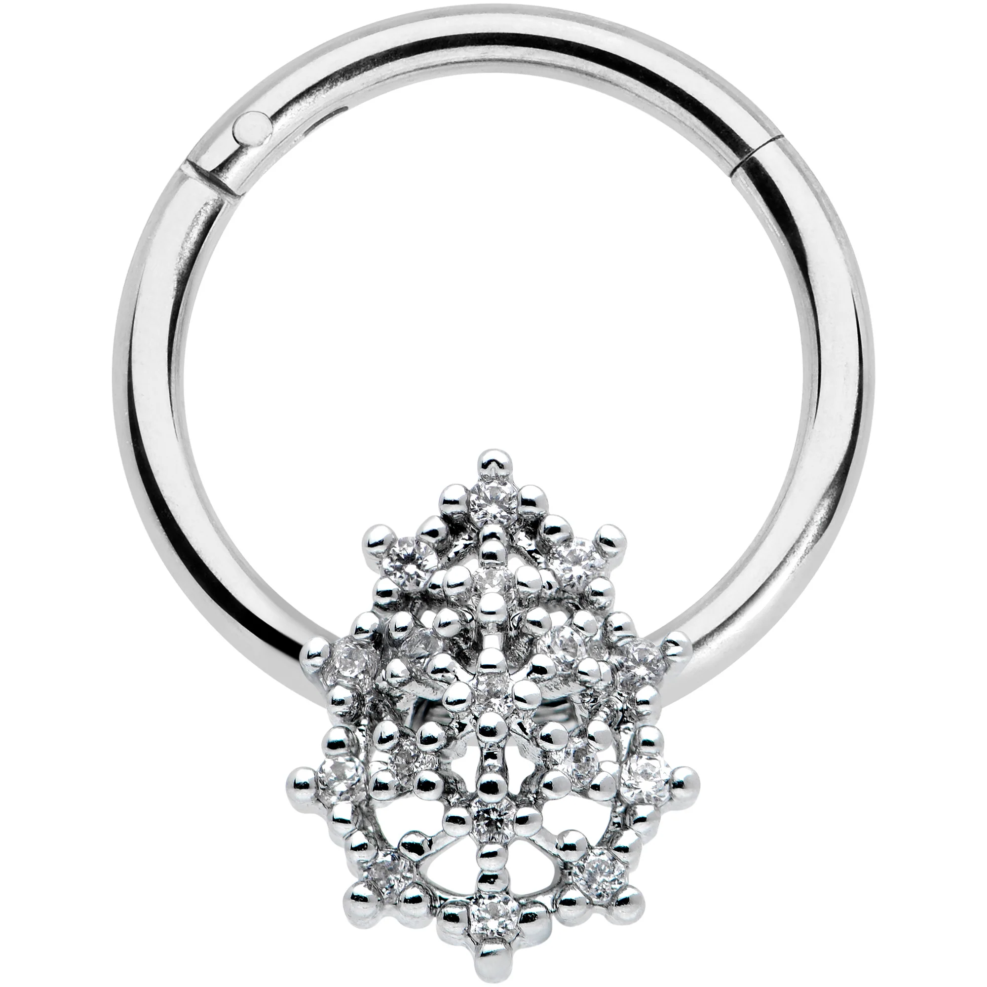 16G 3/8 Clear CZ Gem Nubbly Textured Drop Hinged Segment Ring
