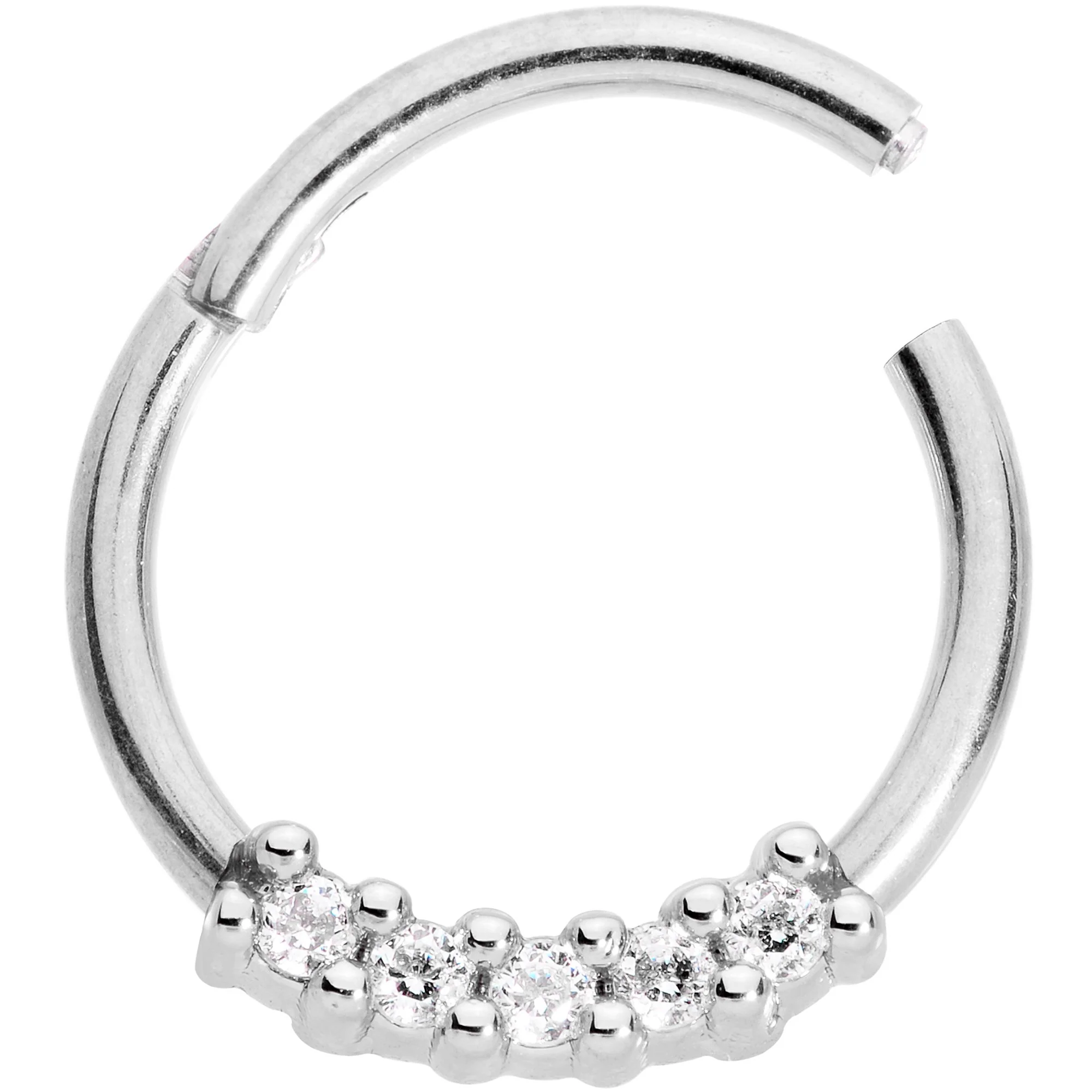 16G 3/8 Clear CZ Gem Quartet Hinged Segment Ring - Image 2