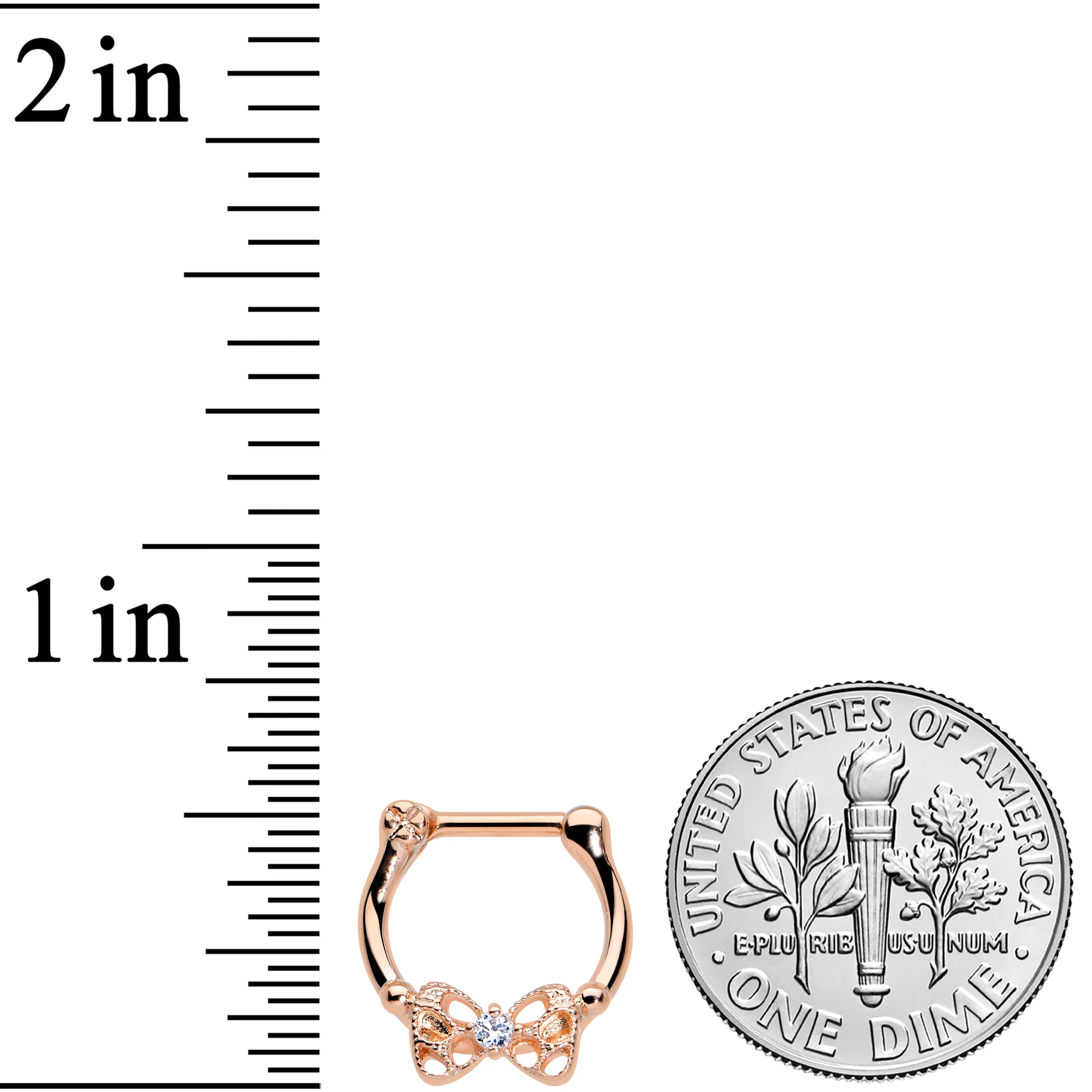16G 3/8 Clear CZ Gem Rose Gold Hue Openwork Bow Cartilage Clicker - Image 3