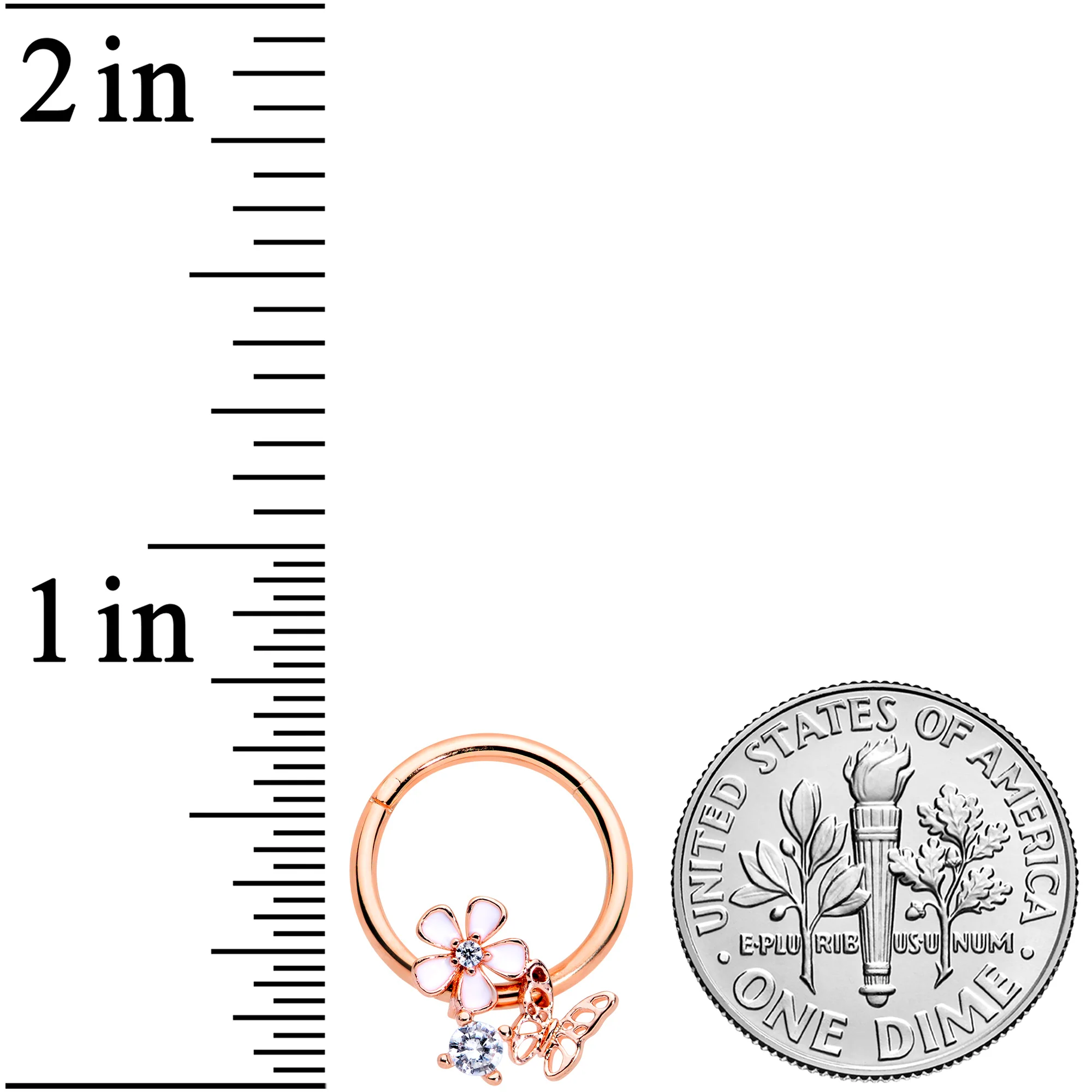 16G 3/8 Clear CZ Gem Rose Gold Tone Butterfly Flower Segment Ring - Image 3