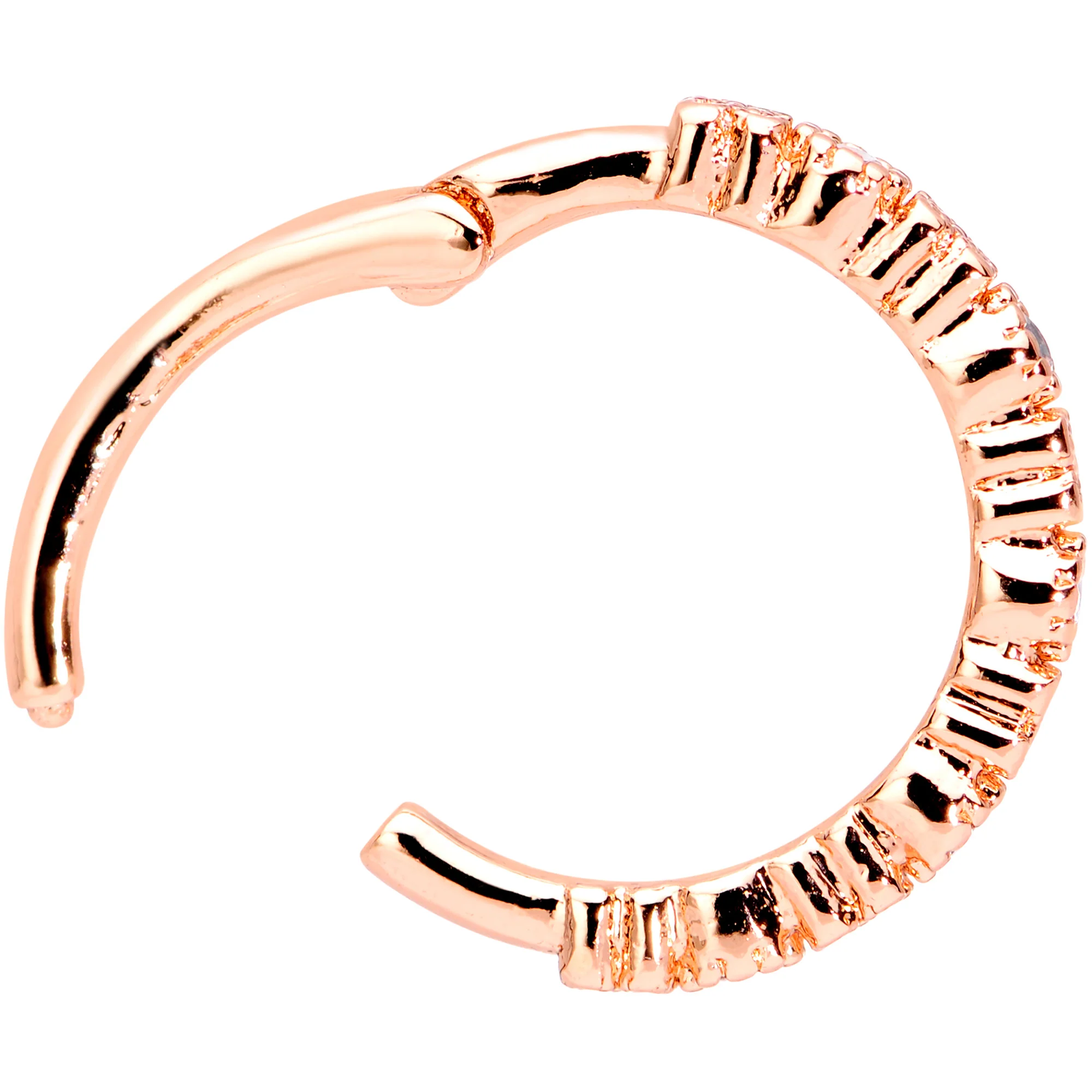 16G 3/8 Clear CZ Gem Rose Gold Tone Butterfly Hinged Segment Ring - Image 3