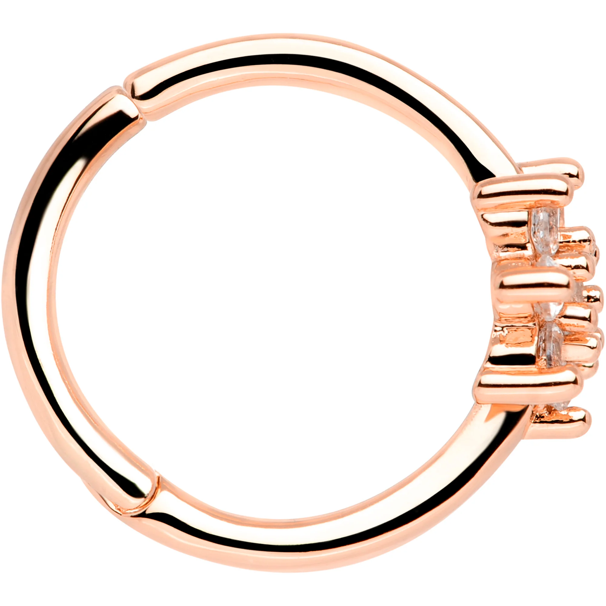 16G 3/8 Clear CZ Gem Rose Gold Tone Flower Hinged Segment Ring - Image 3
