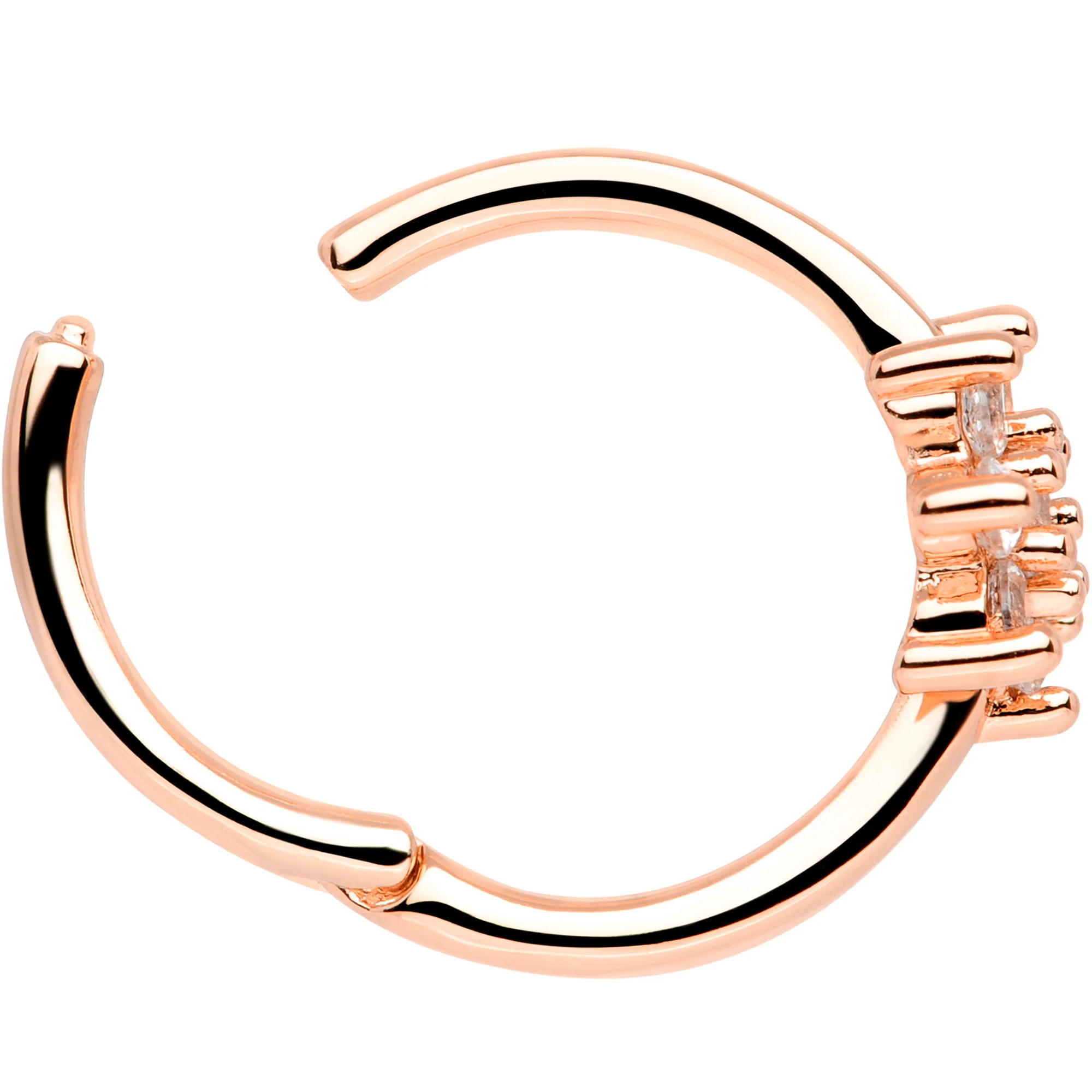 16G 3/8 Clear CZ Gem Rose Gold Tone Flower Hinged Segment Ring - Image 4