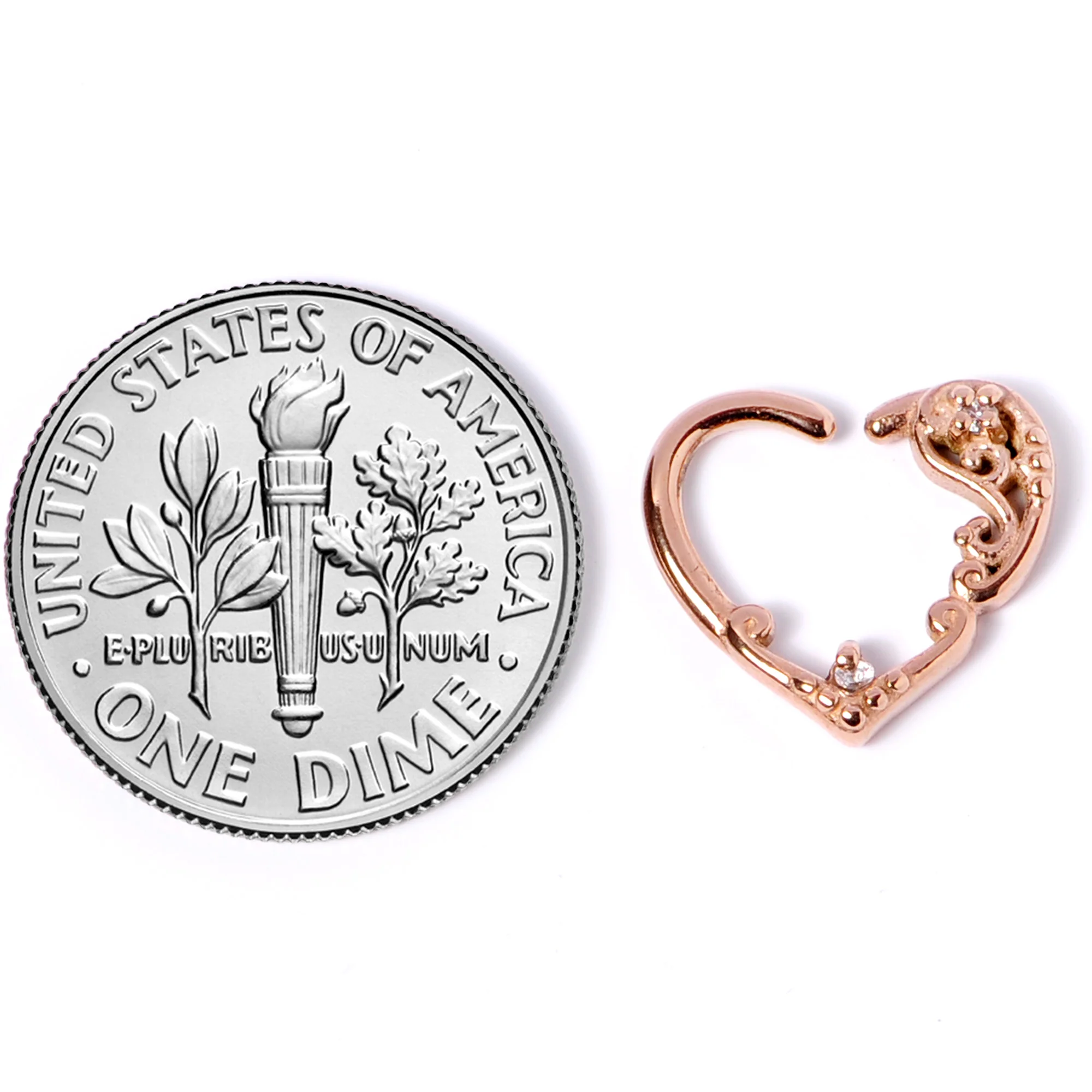 16G 3/8 Clear CZ Gem Rose Gold Tone Heart Left Ear Closure Ring - Image 4