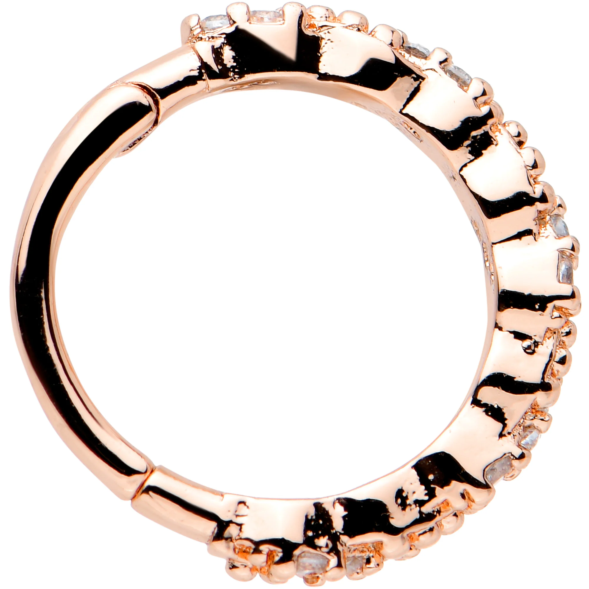 16G 3/8 Clear CZ Gem Rose Gold Tone Textured Hinged Segment Ring - Image 2