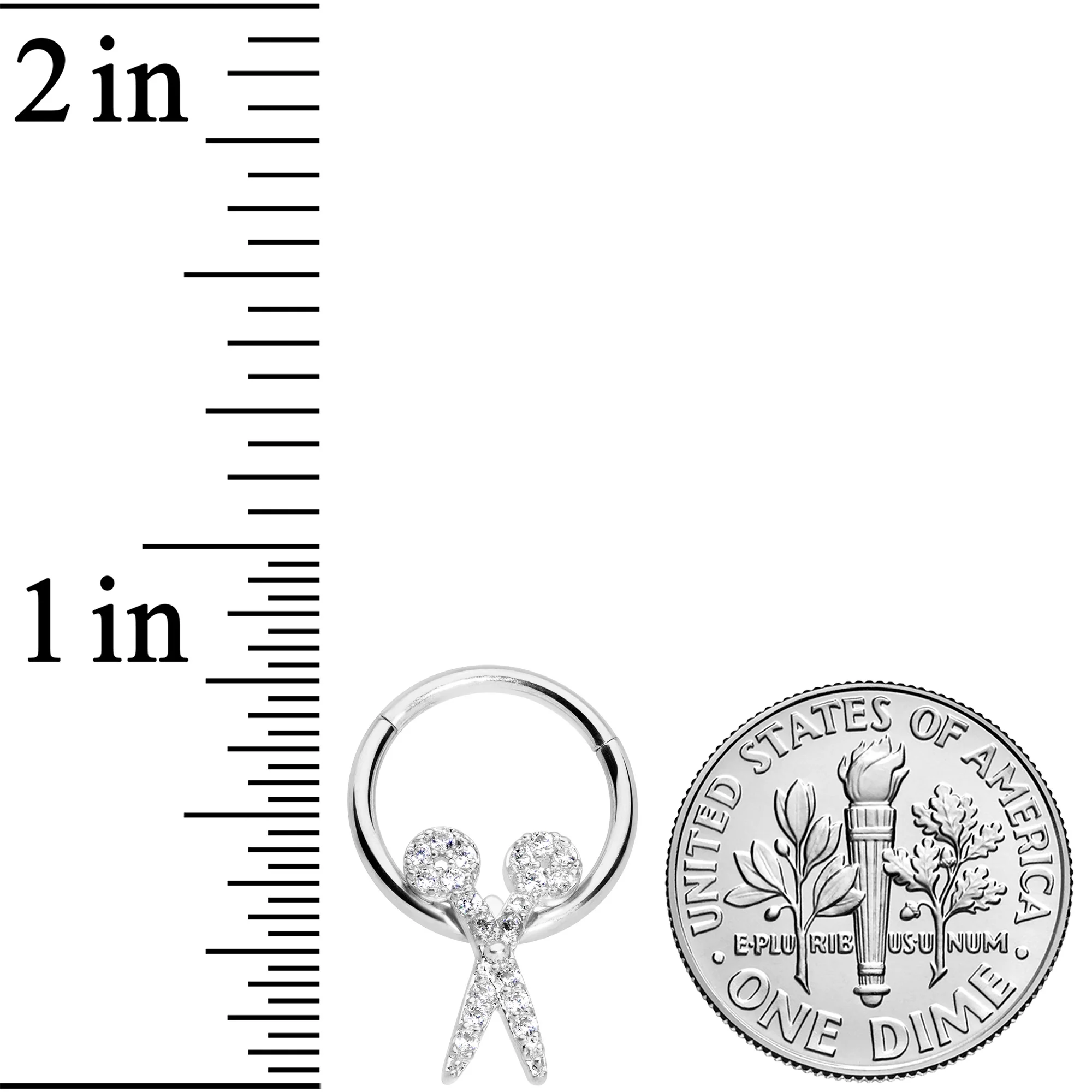 16G 3/8 Clear CZ Gem Scissors Hinged Segment Ring - Image 3