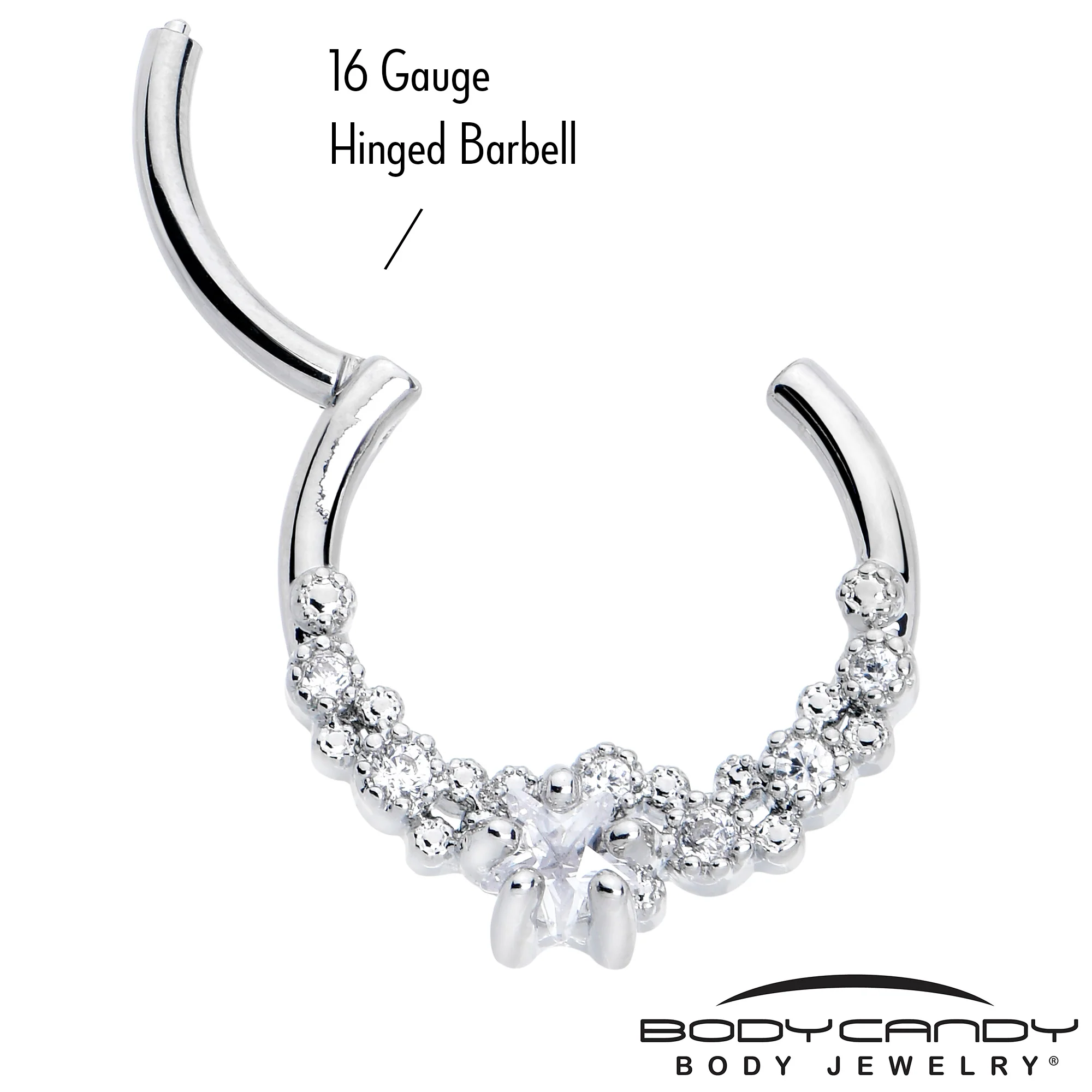 16G 3/8 Clear CZ Gem Starfish Supreme Hinged Segment Ring - Image 3