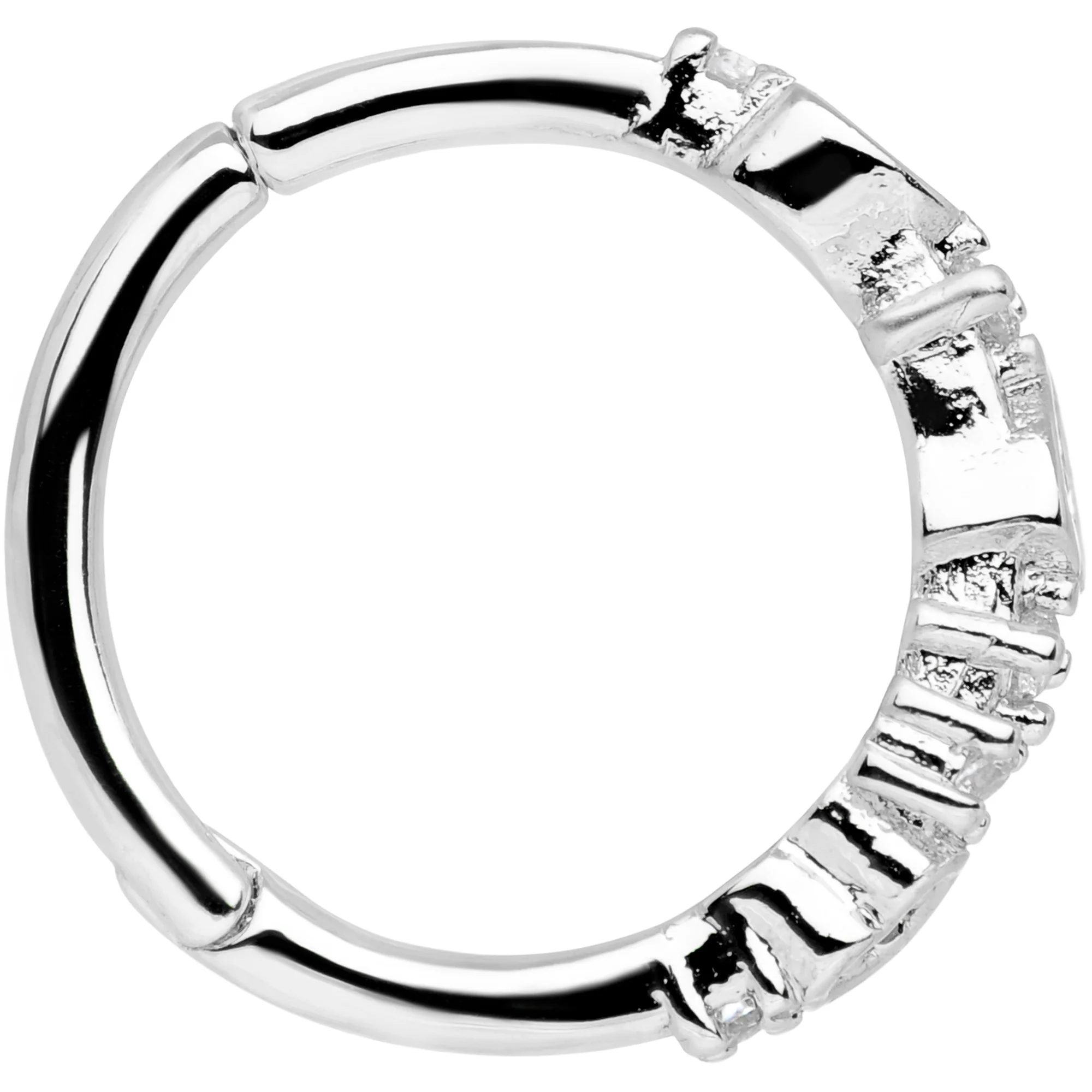 16G 3/8 Clear CZ Gem Tears Hearts Hinged Segment Ring - Image 2