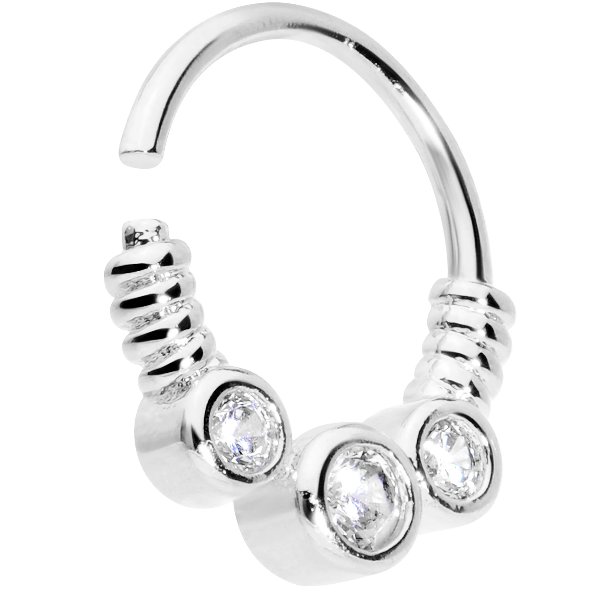 16G 3/8 Clear CZ Gem Trio Coils Closure Ring - Image 2