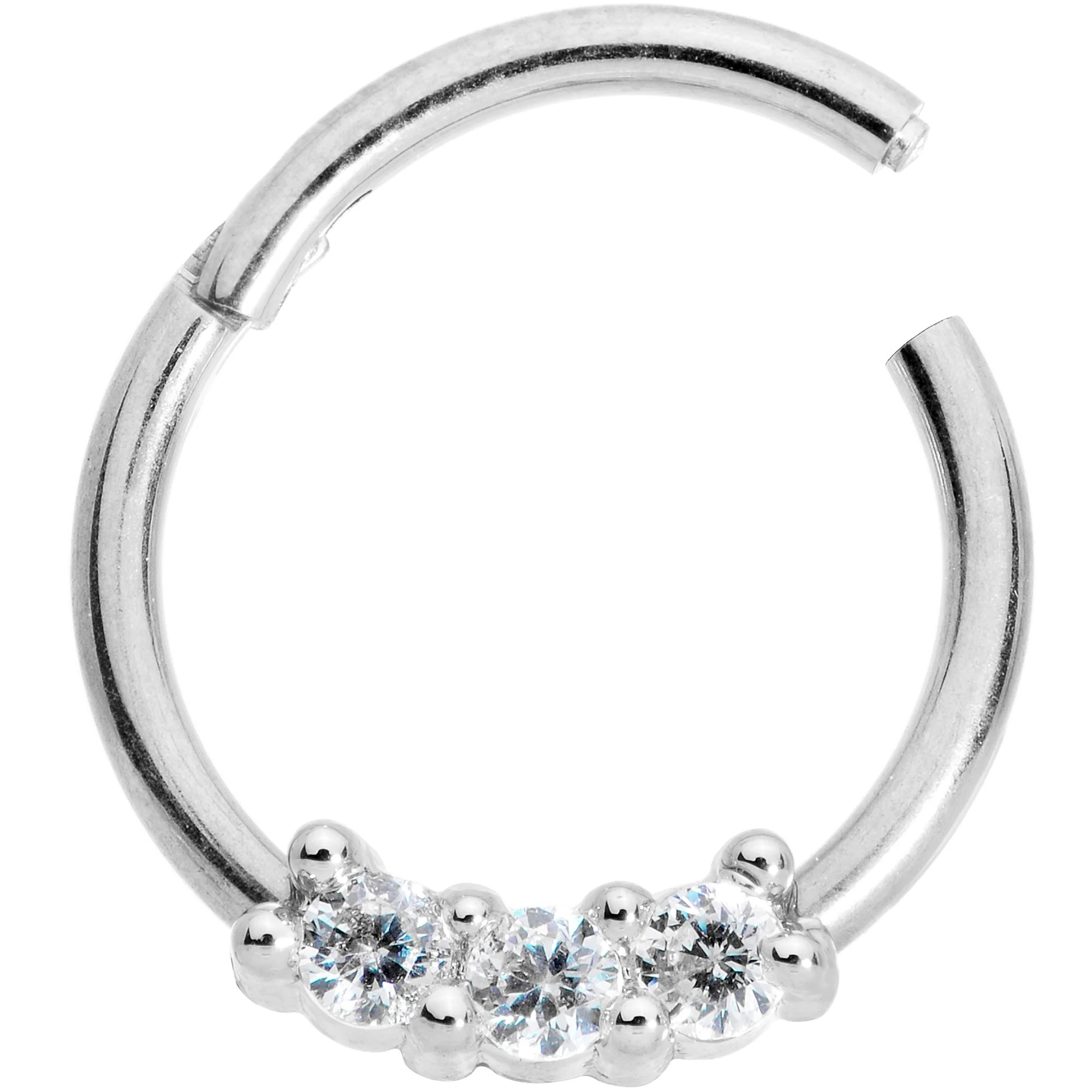 16G 3/8 Clear CZ Gem Trio Hinged Segment Ring - Image 2