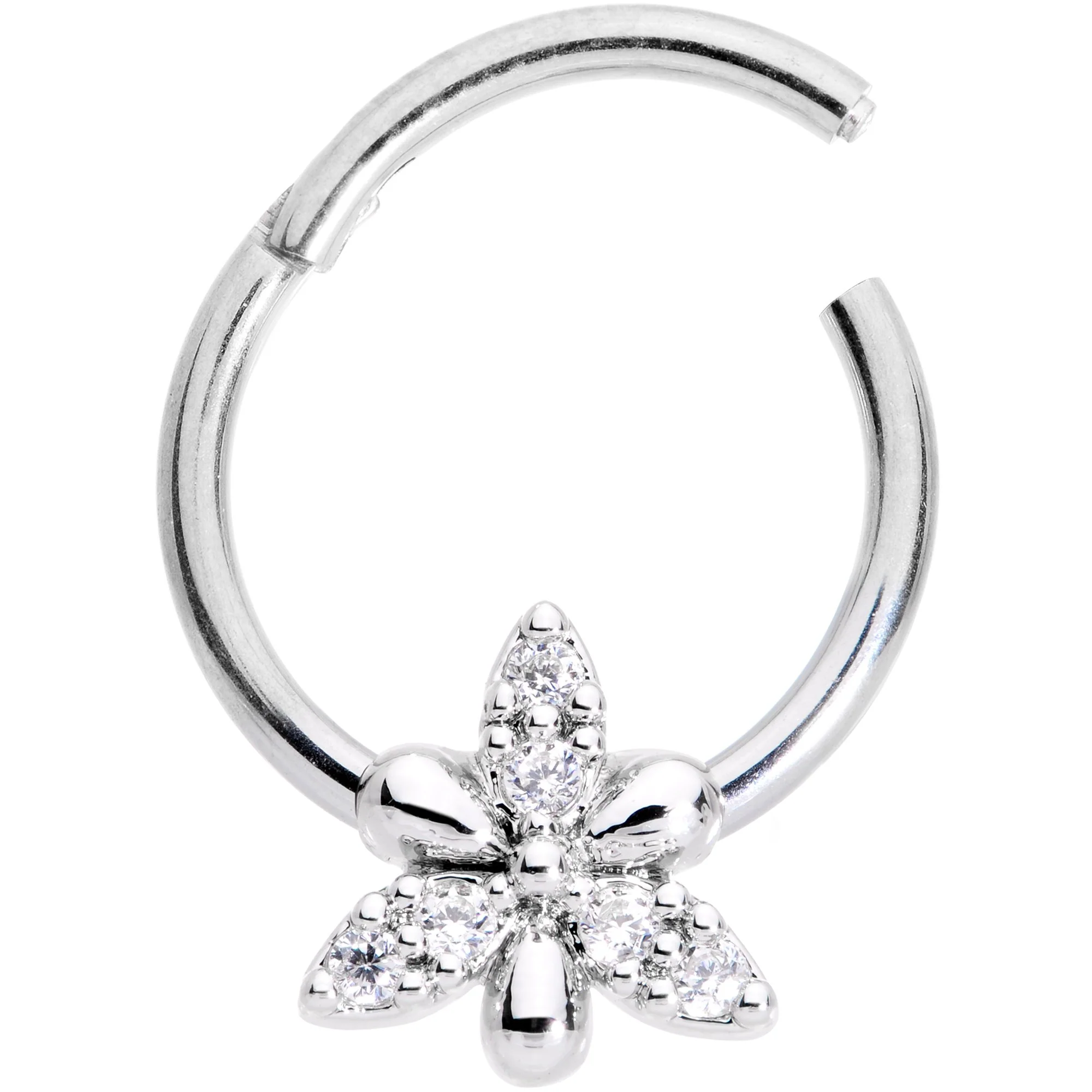 16G 3/8 Clear CZ Gem Triquetra Hinged Segment Ring - Image 2