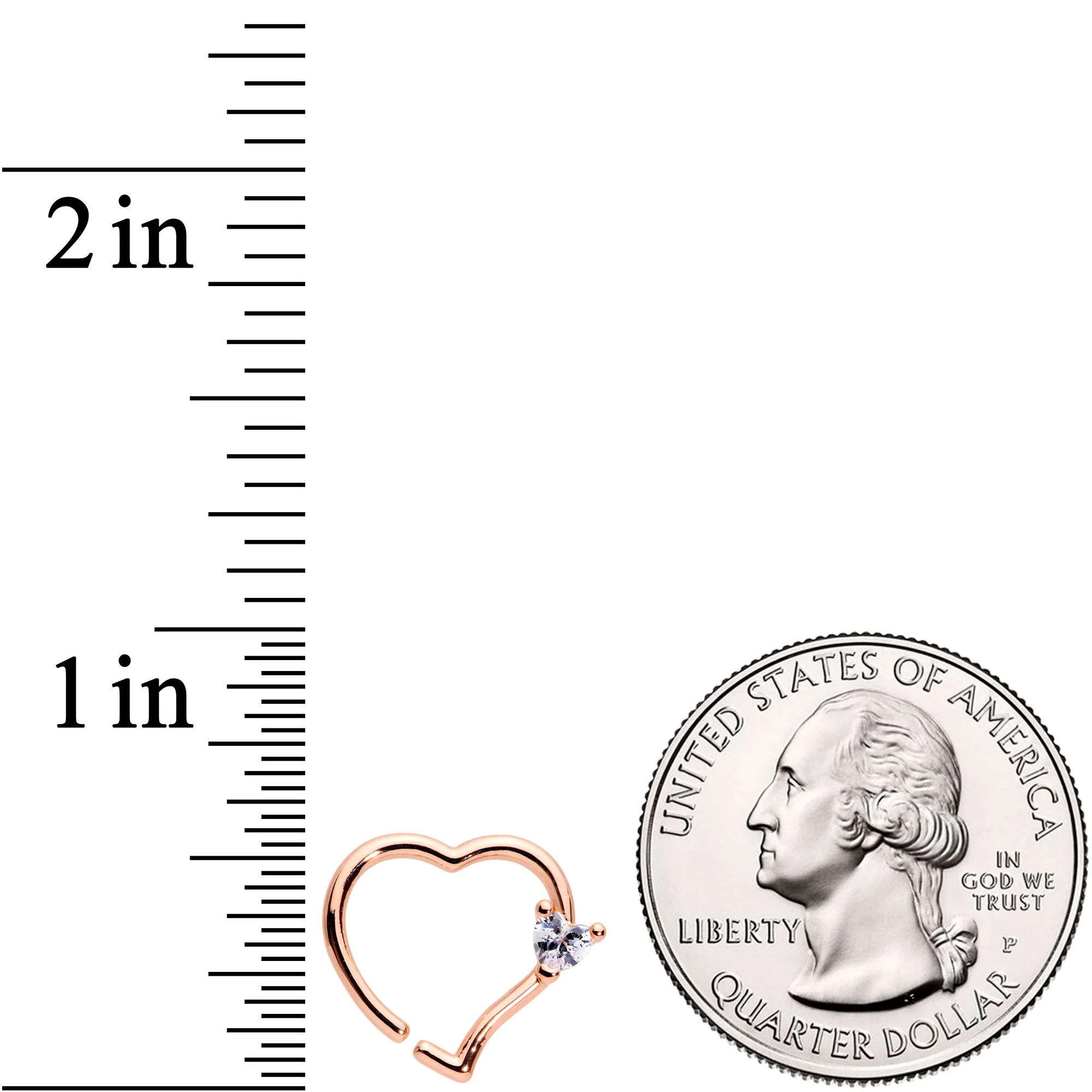 16G 3/8 Clear CZ Gem Rose Gold Tone Heart Closure Ring - Image 2
