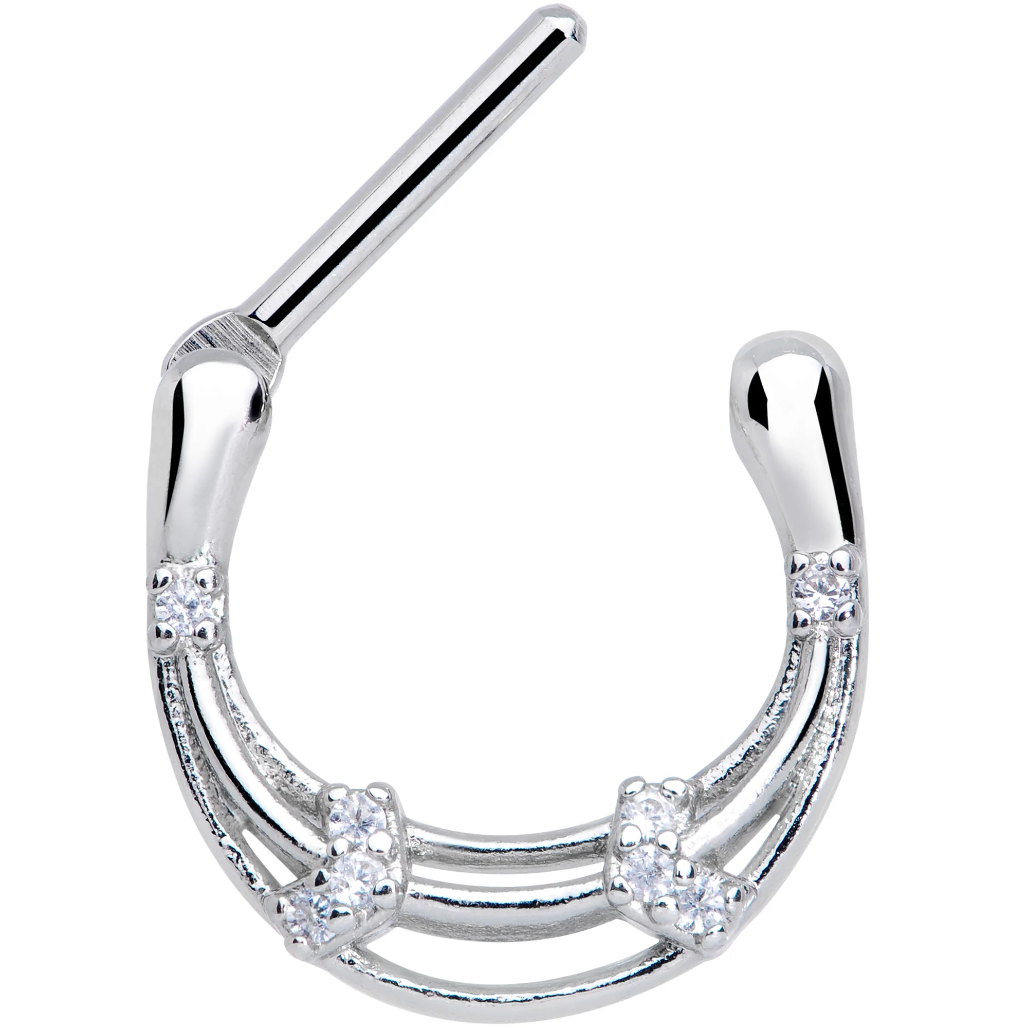 16G 3/8 Clear Gem Bands Open Loops Septum Clicker - Image 3
